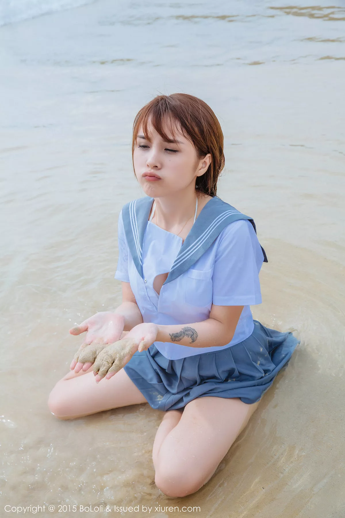 秀人集.com_[BoLoli波萝社]Vol.077_嫩模夏美酱普吉岛旅拍海边学生制服湿身诱惑写真46P