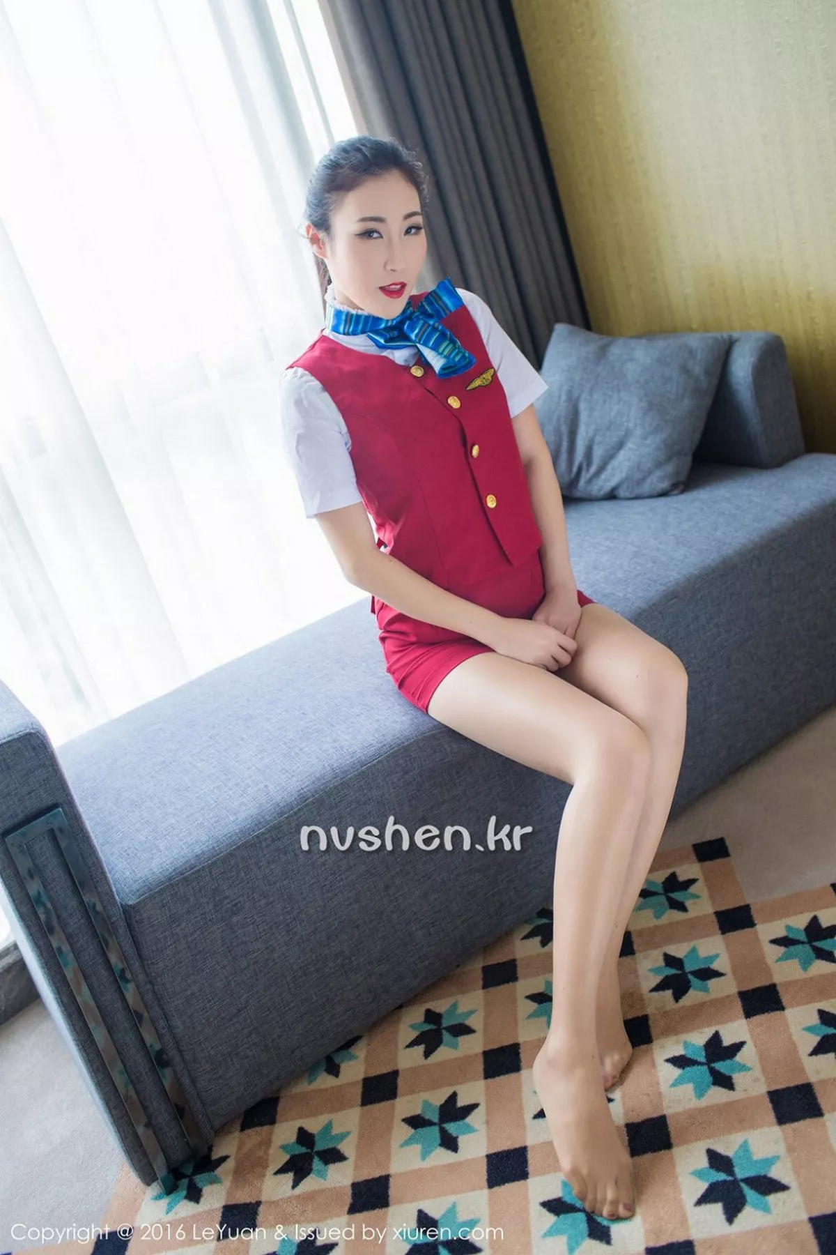 秀人集.com_[LeYuan星乐园]Vol.021_嫩模Wendy智秀红色空姐制服全脱性感内衣肉丝裤袜写真50P