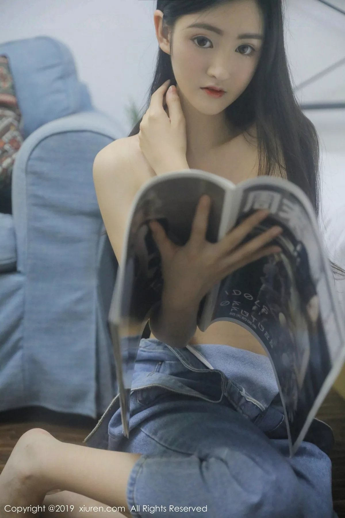 秀人集.com_[XiuRen秀人网]No.1464_嫩模沈梦瑶私房白色蕾丝内衣+吊带牛仔裤半脱露美乳诱惑写真57P