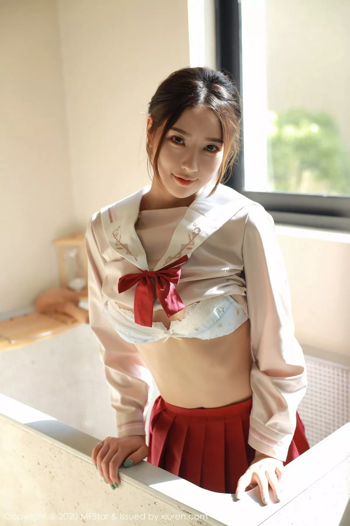 秀人集.com_[MFStar模范学院]Vol.340_嫩模方子萱私房经典JK制服主题红短裙配黑丝袜性感写真61P