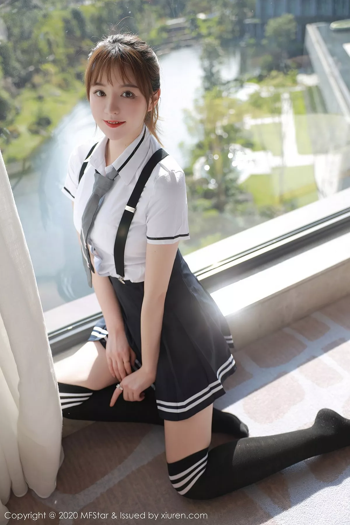 秀人集.com_[MFStar模范学院]Vol.390_嫩模yoo优优四川旅拍学院风校服主题半脱露性感内衣写真67P