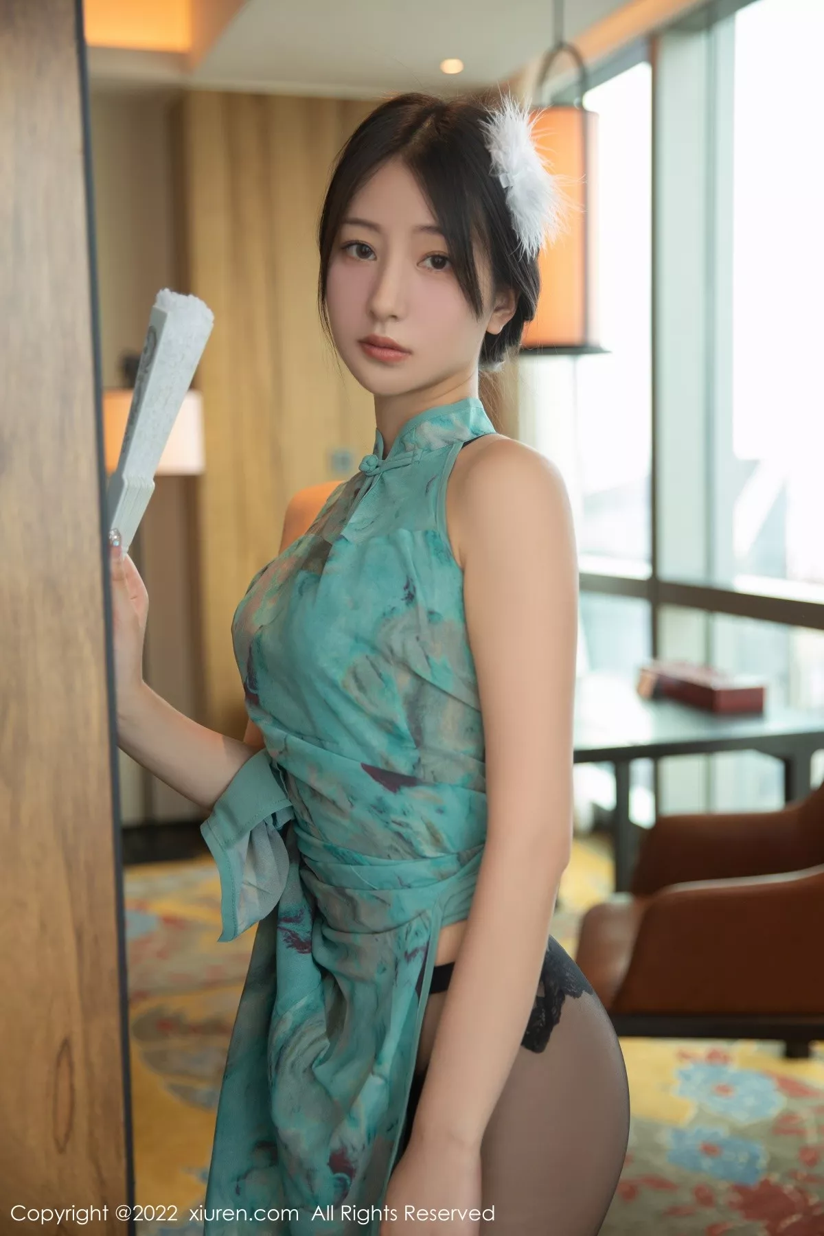 秀人集.com_[XiuRen秀人网]No.5214_模特熊小诺脱绿色短款旗袍露性感蕾丝内衣配超薄黑丝诱惑写真84P
