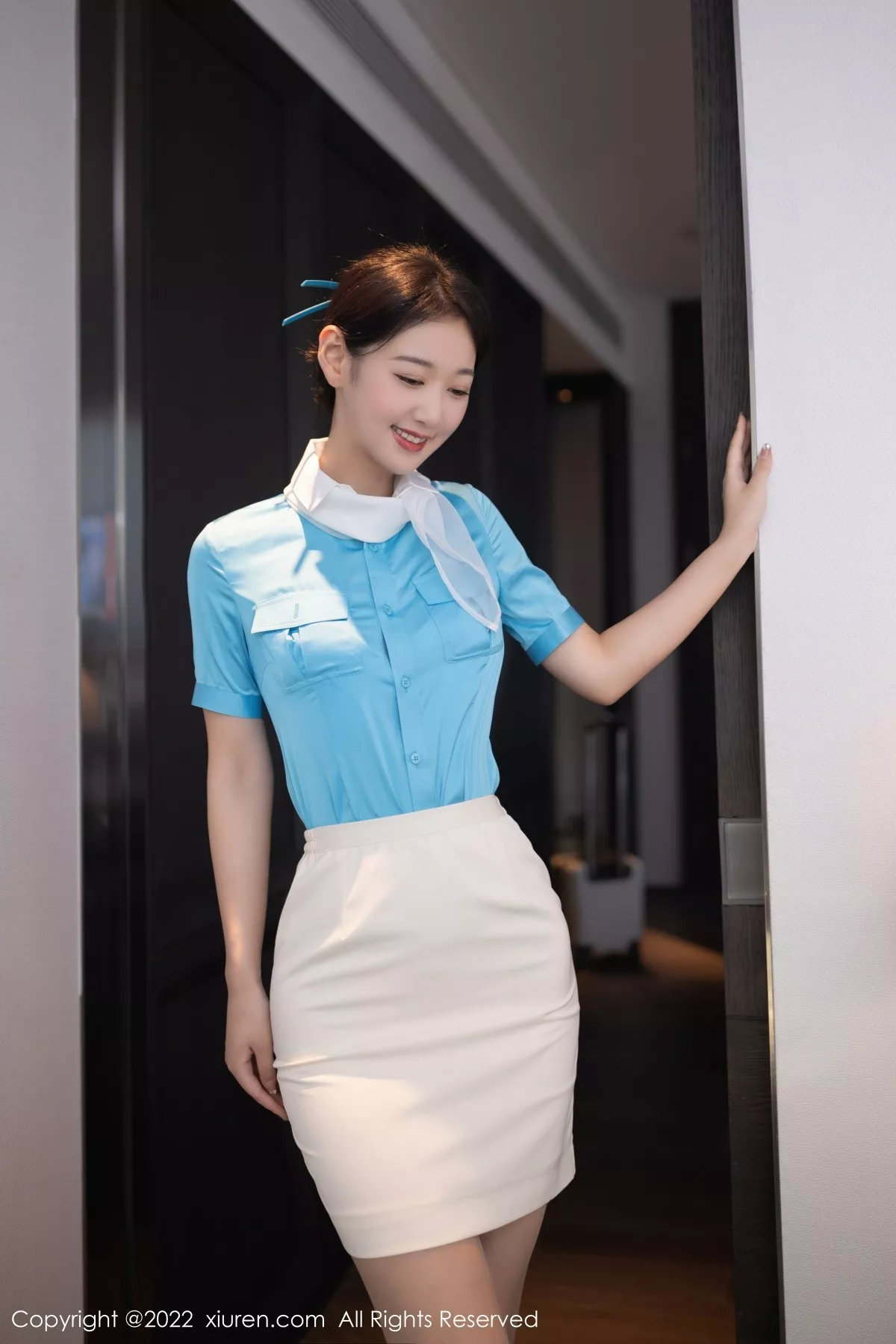 秀人集.com_[XiuRen秀人网]No.5510_模特唐安琪空姐角色扮演性感白色蕾丝内衣配原色丝袜诱惑写真100P