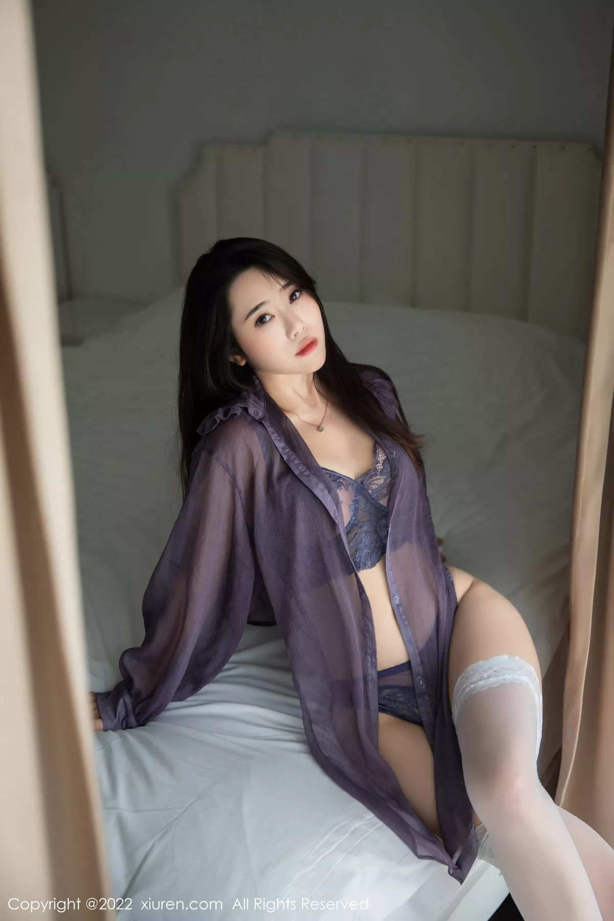 秀人集.com_[XiuRen秀人网]No.5884_模特严利娅Yuliya性感暗紫色薄纱情趣内衣配白色蕾丝袜诱惑写真54P