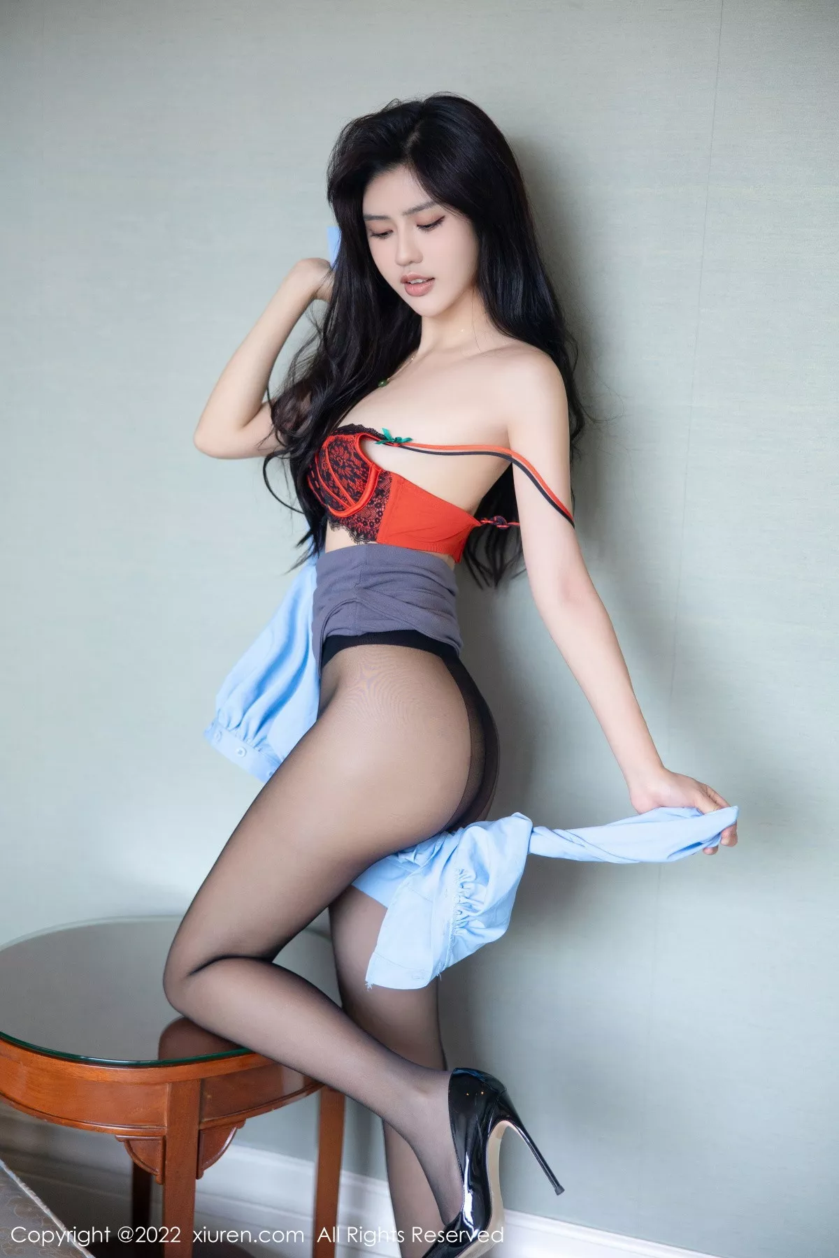 秀人集.com_[XiuRen秀人网]No.5982_新人浅浅Danny淡蓝T恤配灰色短裙露蕾丝内衣超薄黑丝诱惑写真88P
