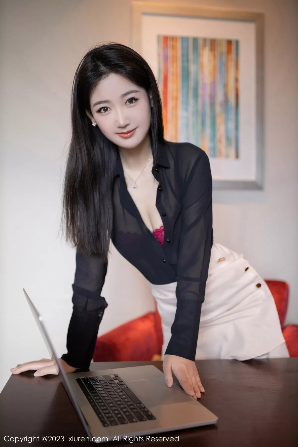 秀人集.com_[XiuRen秀人网]No.6223_模特唐安琪同事角色脱OL装露红色蕾丝内衣配开档黑丝诱惑写真81P