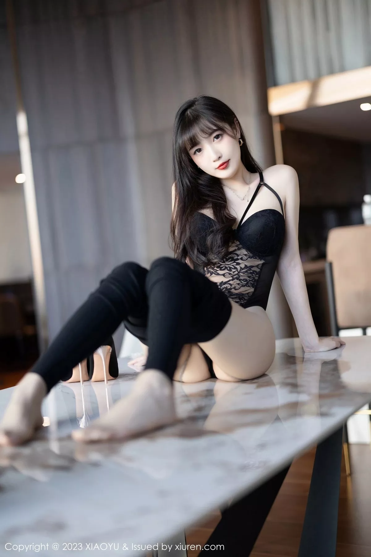 秀人集.com_[XiaoYu画语界]Vol.981_模特林星阑性感黑色连体蕾丝内衣配原色丝袜秀曼妙身姿诱惑写真87P