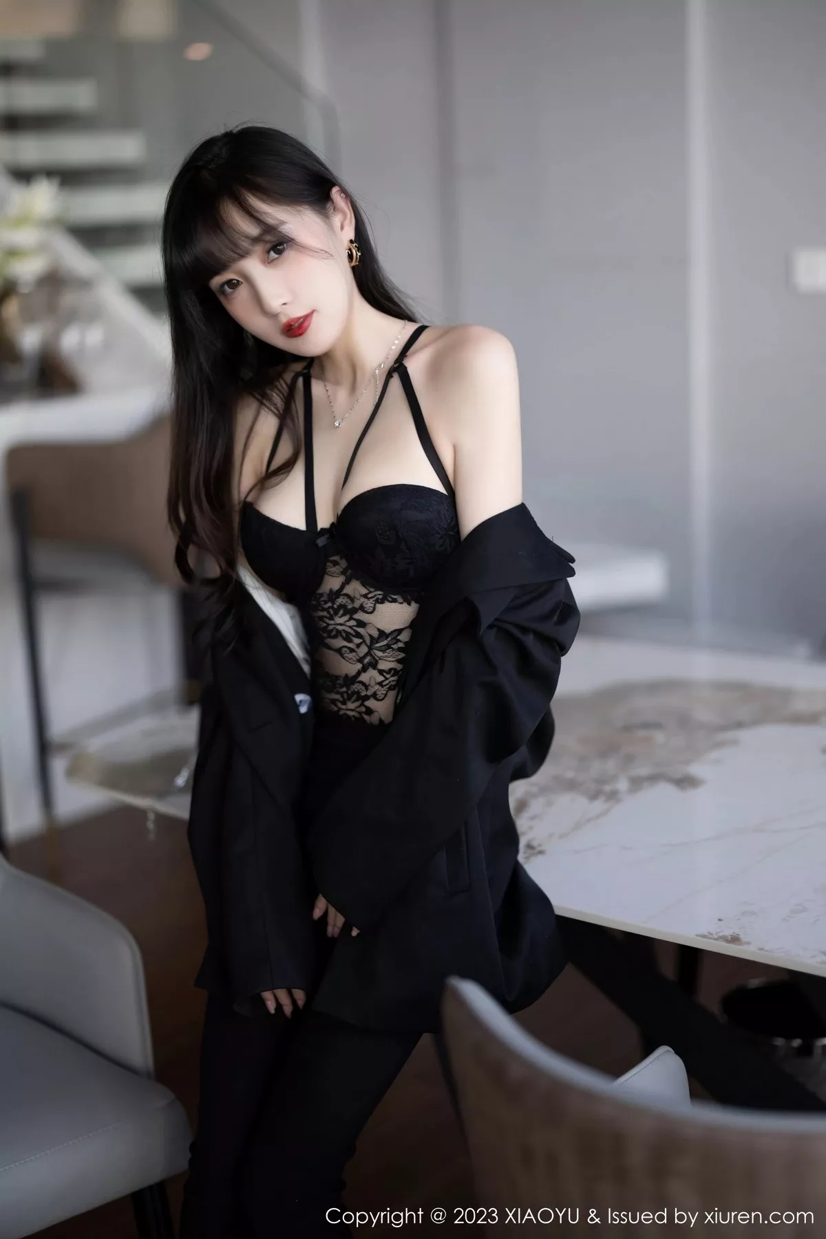 秀人集.com_[XiaoYu画语界]Vol.981_模特林星阑性感黑色连体蕾丝内衣配原色丝袜秀曼妙身姿诱惑写真87P