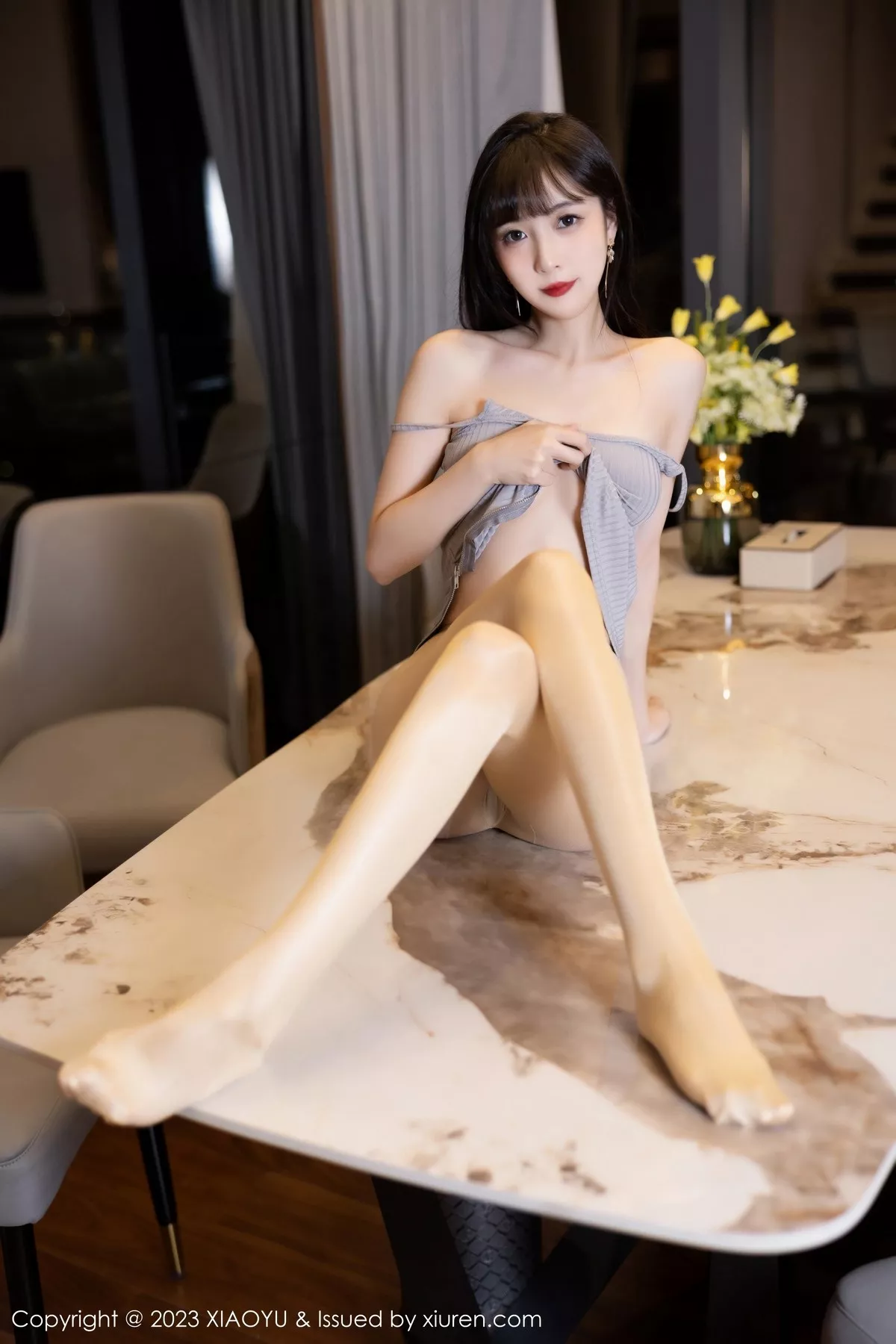 秀人集.com_[XiaoYu画语界]Vol.986_模特林星阑性感灰色吊带裙配超薄无内肉丝秀曼妙身姿诱惑写真83P