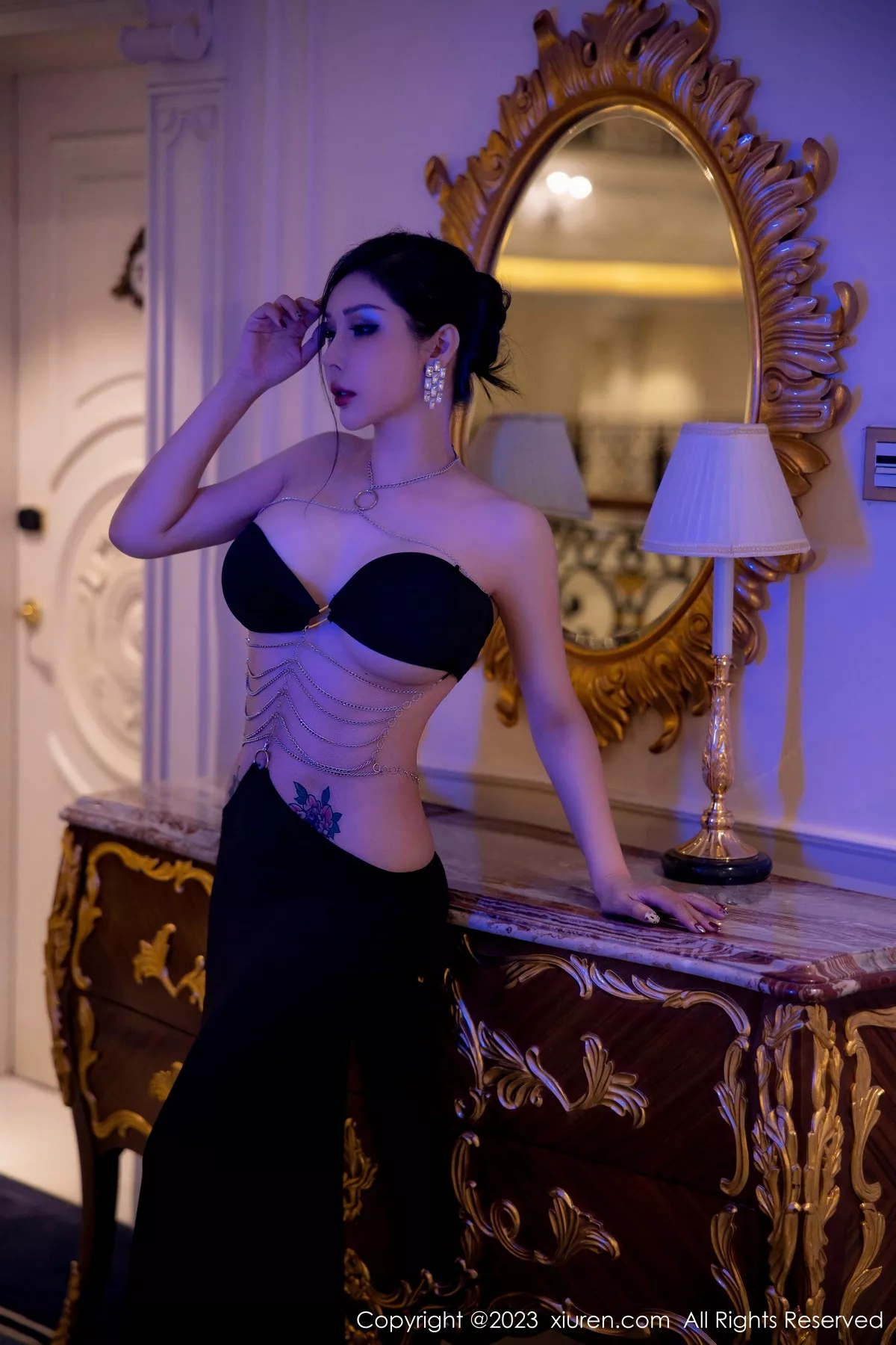 秀人集.com_[XiuRen秀人网]No.6304_模特田冰冰私房性感黑色情趣长裙低胸秀惹火身材撩人诱惑写真63P