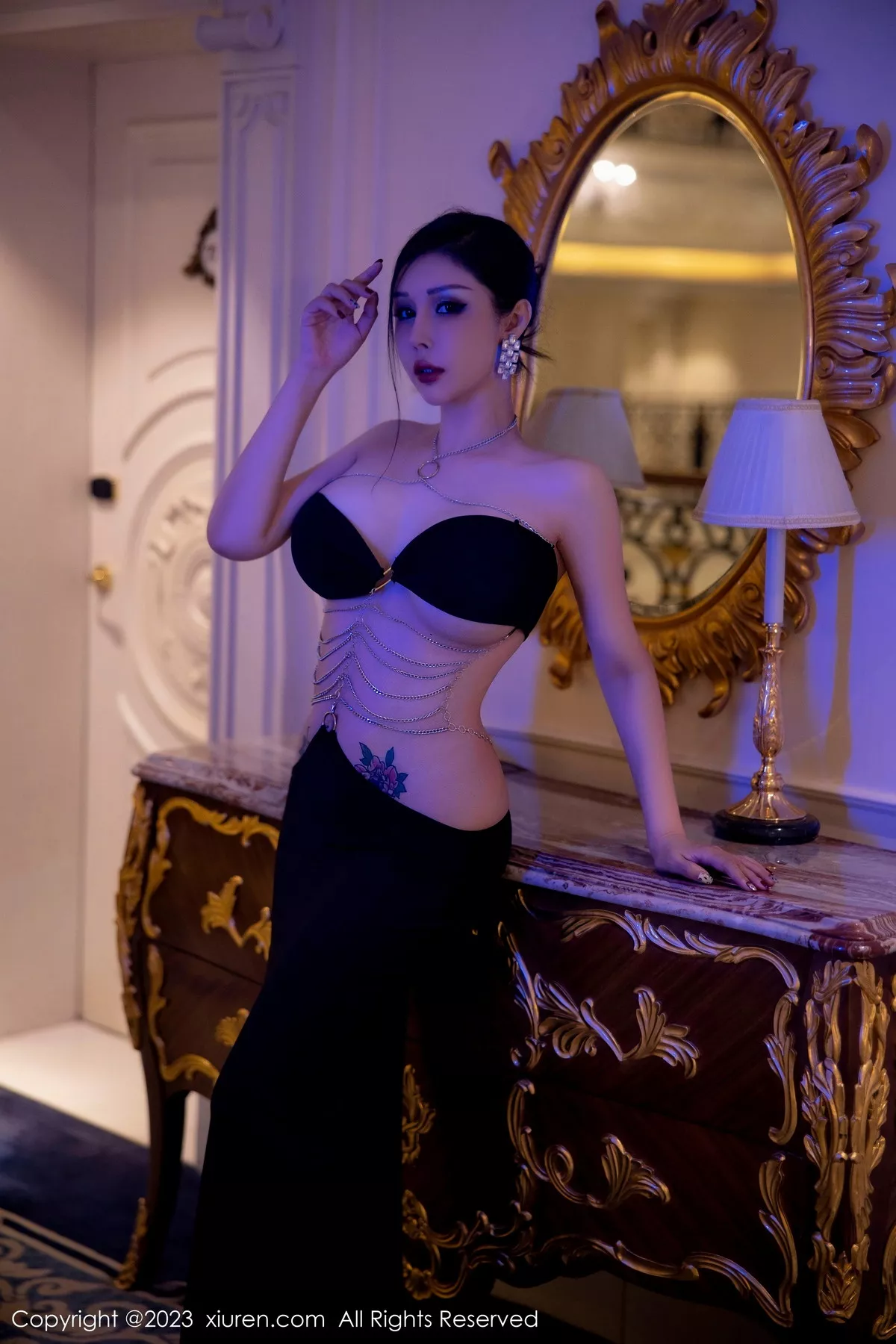 秀人集.com_[XiuRen秀人网]No.6304_模特田冰冰私房性感黑色情趣长裙低胸秀惹火身材撩人诱惑写真63P