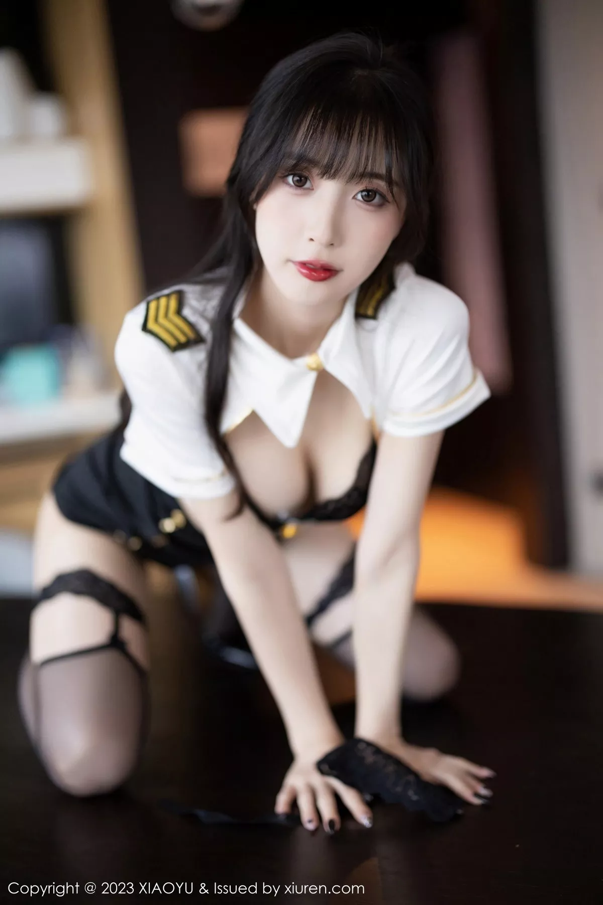 秀人集.com_[XiaoYu画语界]Vol.1000_模特林星阑白色超短制服配黑短裙露性感黑色内衣迷人诱惑写真87P