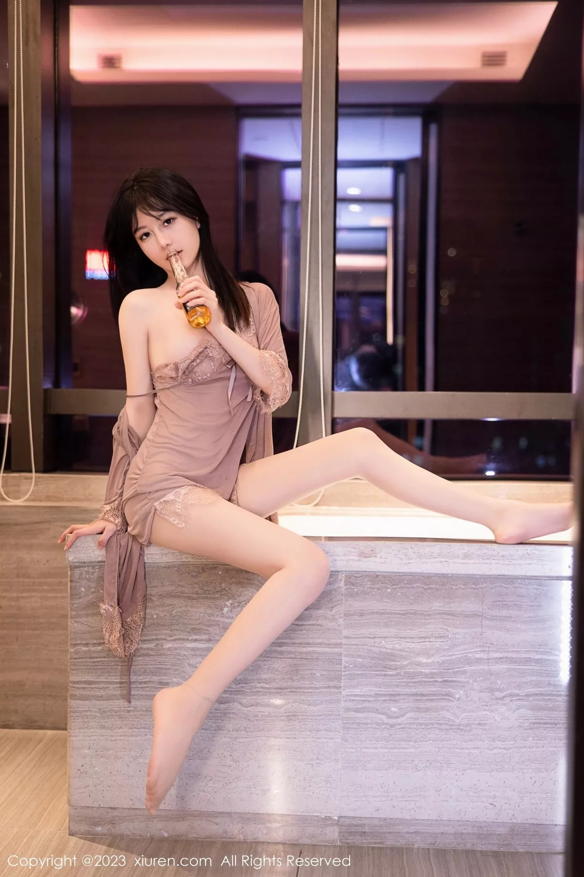 秀人集.com_[XiuRen秀人网]No.6558_模特谢小蒽私房浴室红灰色轻透薄纱睡裙配超薄肉丝湿身诱惑写真79P