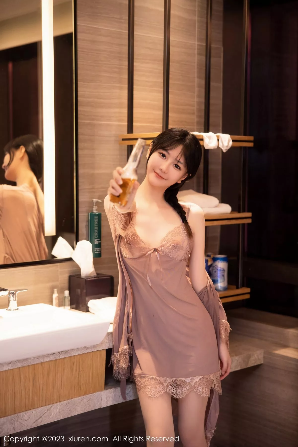 秀人集.com_[XiuRen秀人网]No.6558_模特谢小蒽私房浴室红灰色轻透薄纱睡裙配超薄肉丝湿身诱惑写真79P