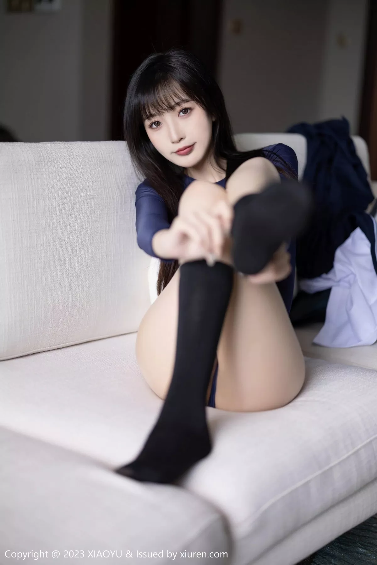 秀人集.com_[XiaoYu画语界]Vol.1045_模特林星阑脱学妹制服露性感蓝色薄纱高叉连体衣惹火诱惑写真96P