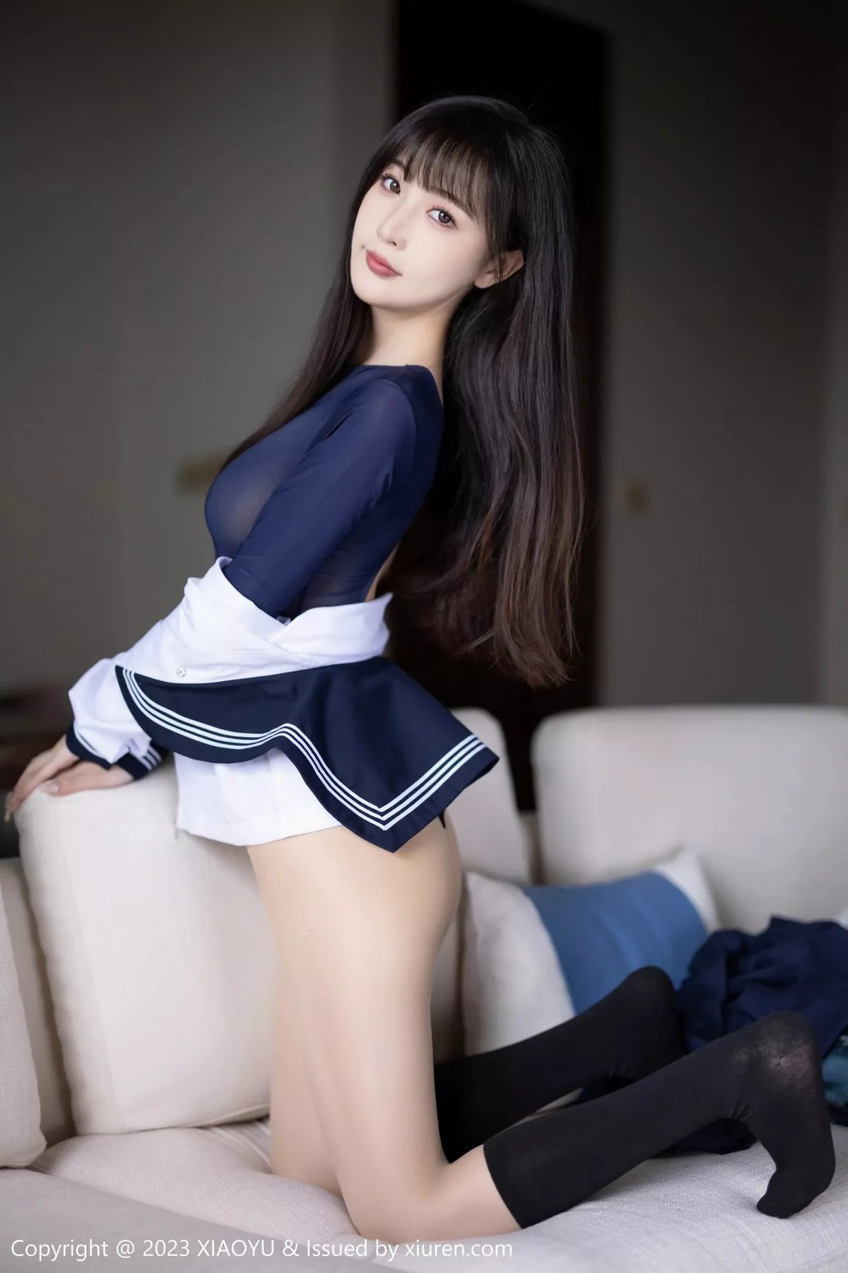 秀人集.com_[XiaoYu画语界]Vol.1045_模特林星阑脱学妹制服露性感蓝色薄纱高叉连体衣惹火诱惑写真96P