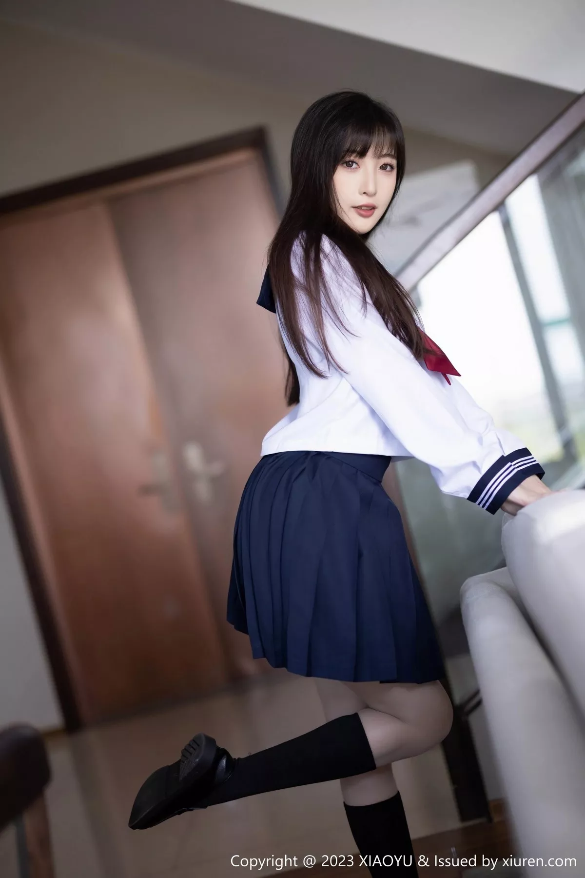 秀人集.com_[XiaoYu画语界]Vol.1045_模特林星阑脱学妹制服露性感蓝色薄纱高叉连体衣惹火诱惑写真96P