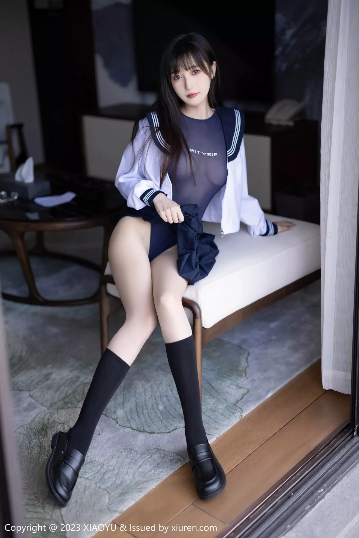 秀人集.com_[XiaoYu画语界]Vol.1045_模特林星阑脱学妹制服露性感蓝色薄纱高叉连体衣惹火诱惑写真96P
