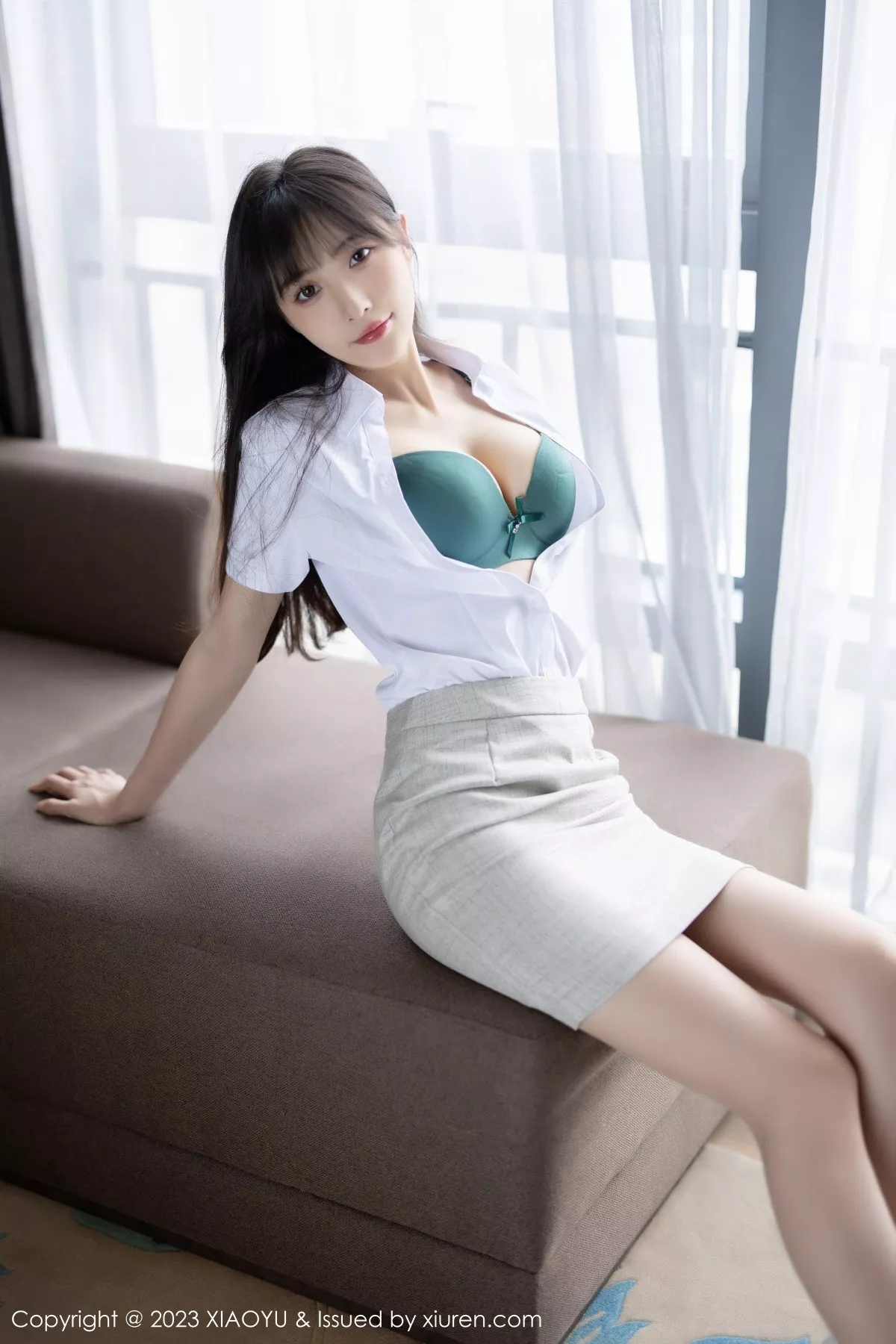 秀人集.com_[XiaoYu画语界]Vol.1034_模特林星阑半脱Ol职业装露性感墨绿色内衣配原色丝袜诱惑写真87P