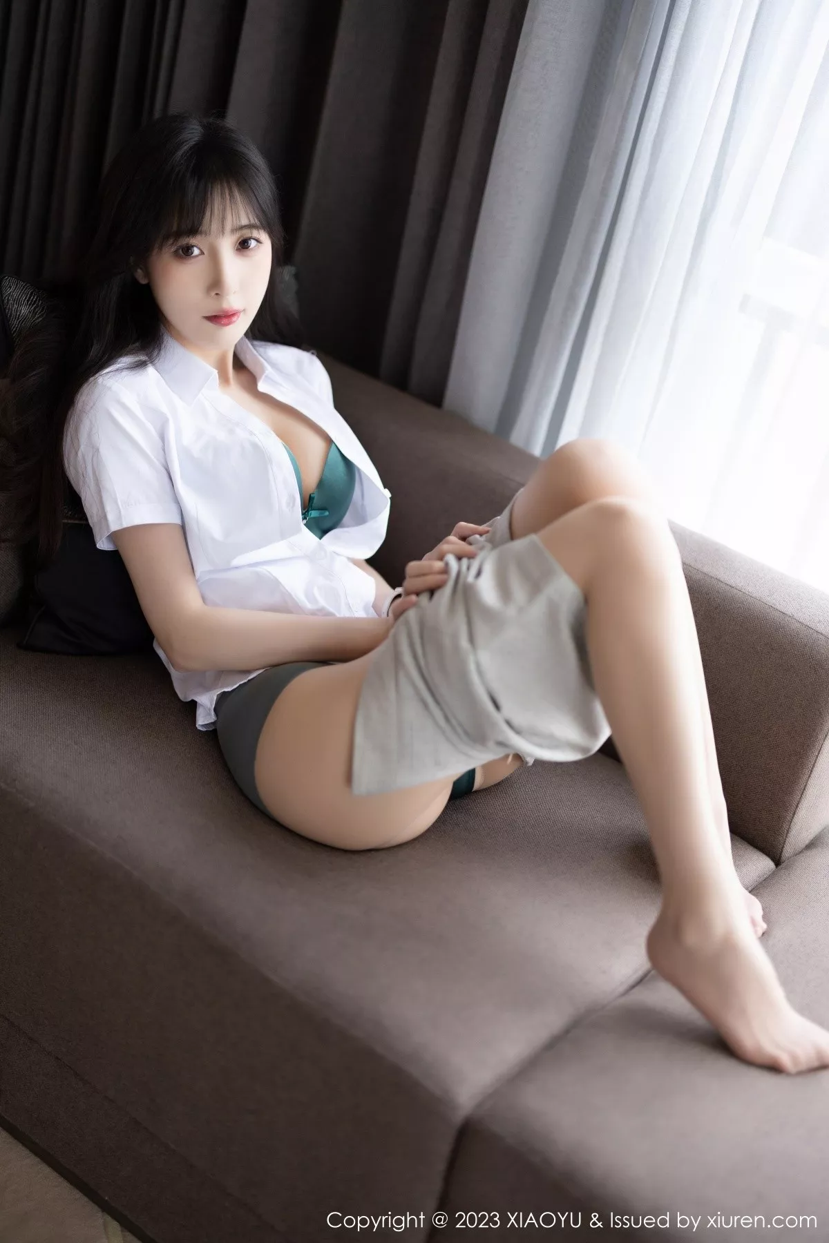 秀人集.com_[XiaoYu画语界]Vol.1034_模特林星阑半脱Ol职业装露性感墨绿色内衣配原色丝袜诱惑写真87P