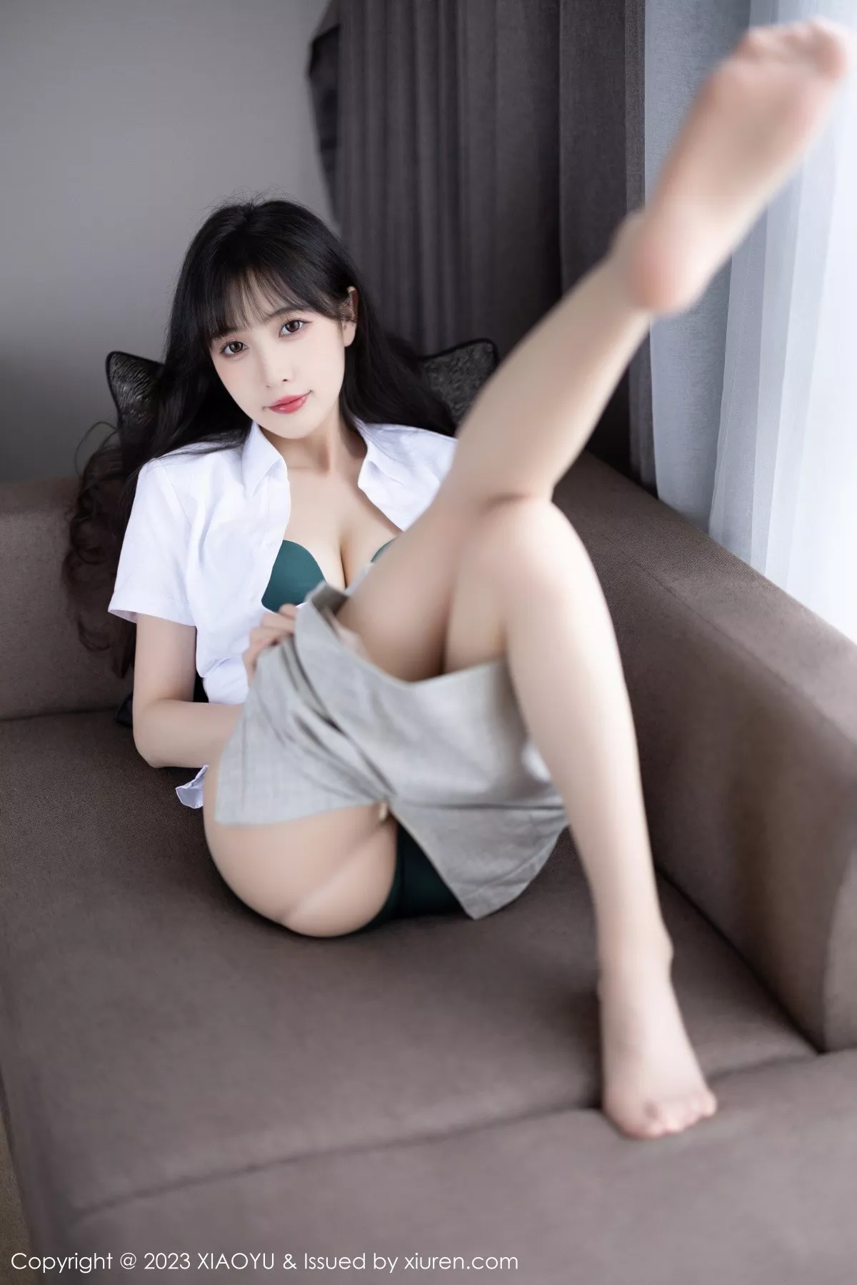 秀人集.com_[XiaoYu画语界]Vol.1034_模特林星阑半脱Ol职业装露性感墨绿色内衣配原色丝袜诱惑写真87P