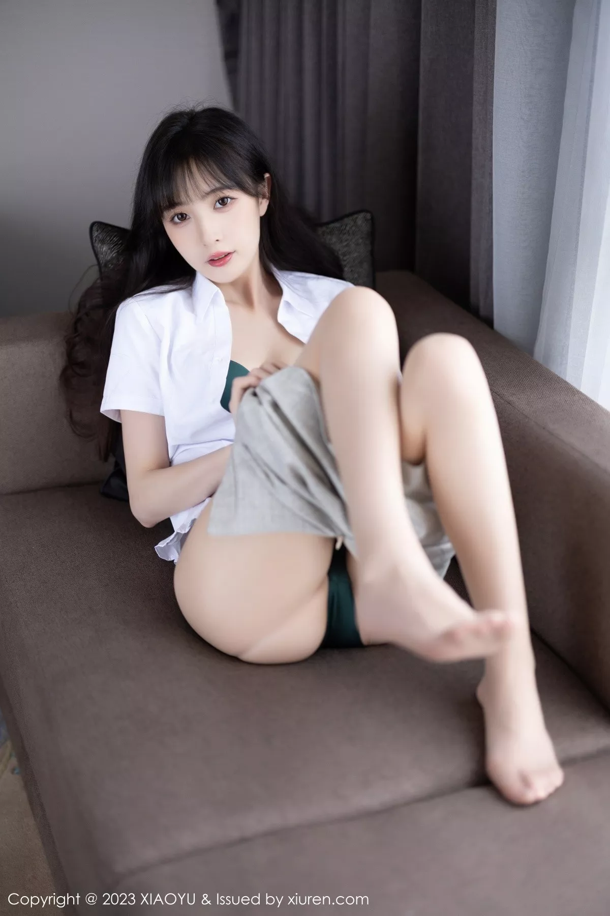 秀人集.com_[XiaoYu画语界]Vol.1034_模特林星阑半脱Ol职业装露性感墨绿色内衣配原色丝袜诱惑写真87P