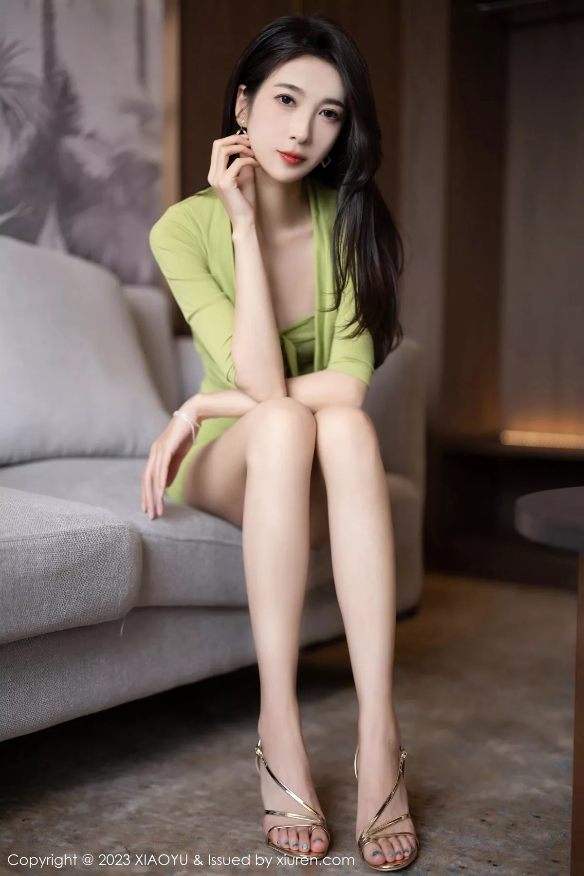 秀人集.com_[XiaoYu画语界]Vol.1073_模特林乐一绿色露肩连衣裙+黑色薄纱连衣裙秀曼妙身姿诱惑写真85P
