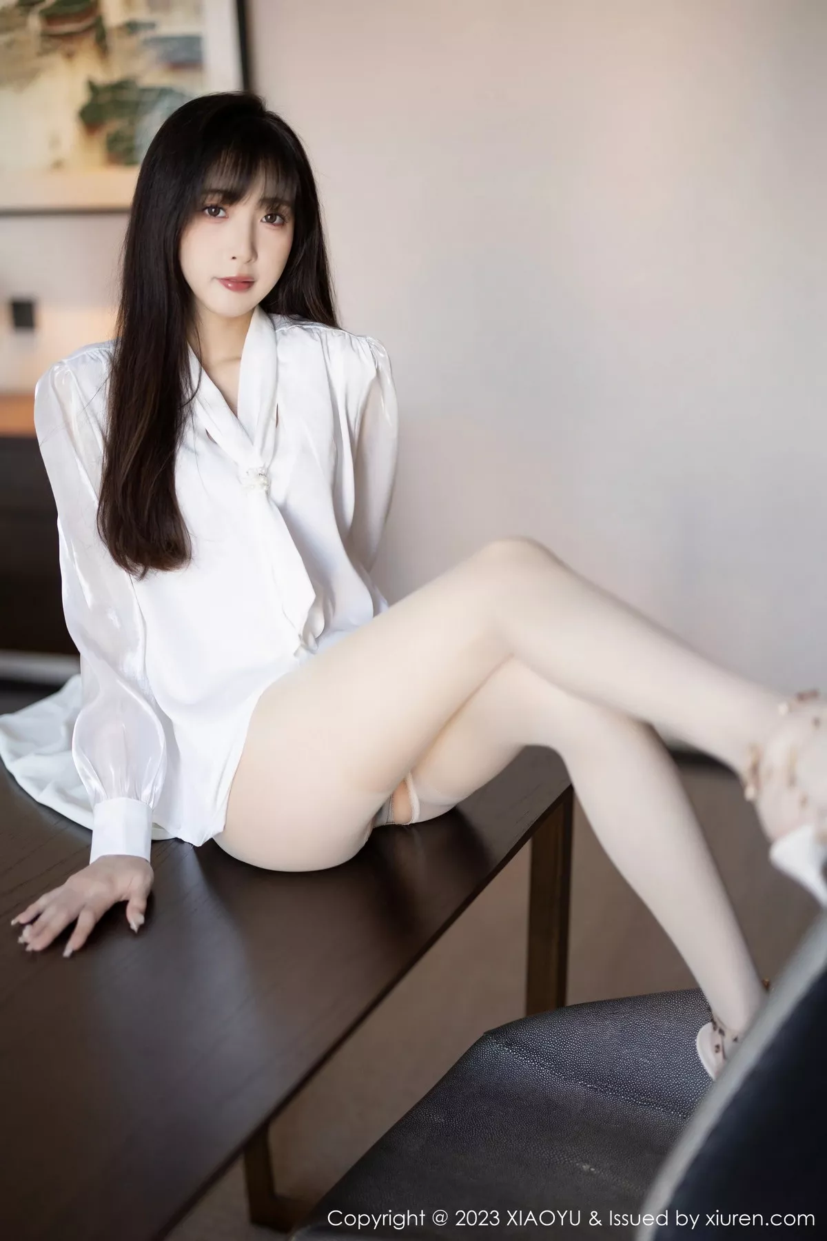 秀人集.com_[XiaoYu画语界]Vol.1088_模特林星阑性感白色连衣裙露浅色内衣配超薄肉丝妩媚迷人写真91P