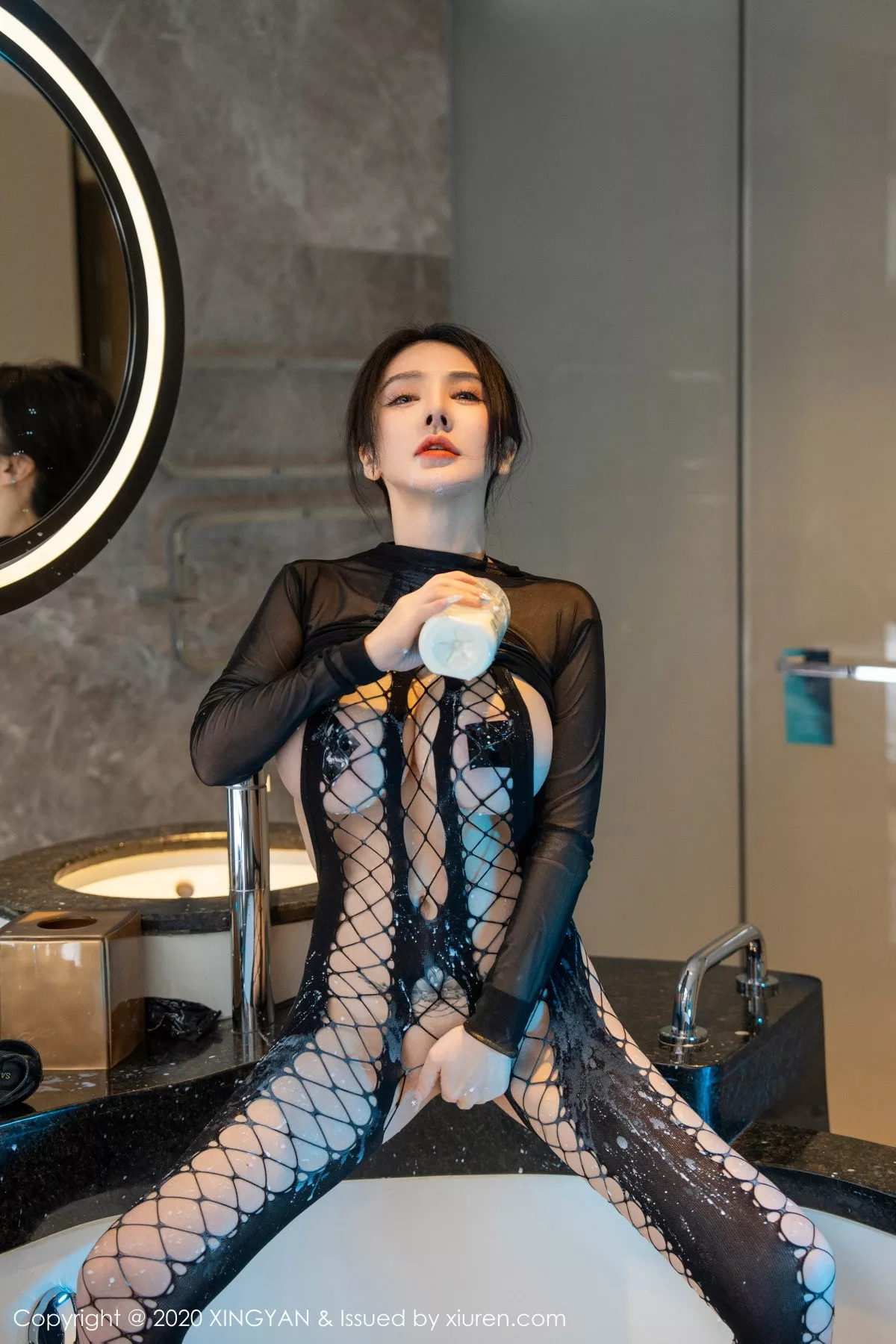 秀人集.com_[XINGYAN星颜社]VOL.210_模特潘娇娇性感黑色渔网式连体衣情趣服饰秀巨乳肥臀诱惑写真77P