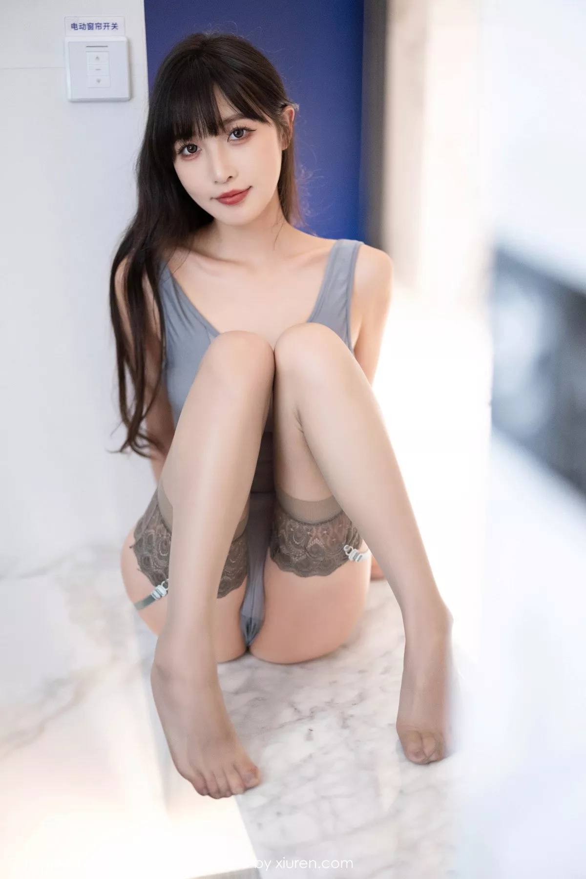 秀人集.com_[XiaoYu画语界]Vol.1109_模特林星阑灰色薄纱高开叉服饰配灰丝吊袜秀曼妙身姿诱惑写真91P