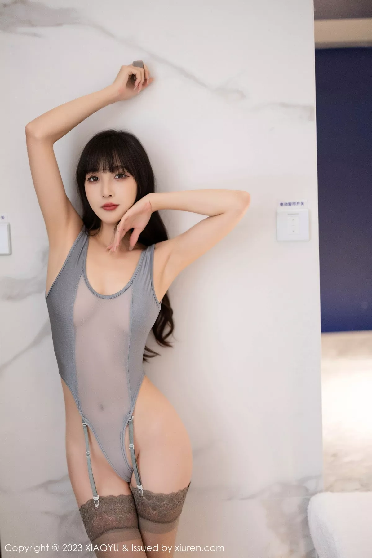 秀人集.com_[XiaoYu画语界]Vol.1109_模特林星阑灰色薄纱高开叉服饰配灰丝吊袜秀曼妙身姿诱惑写真91P
