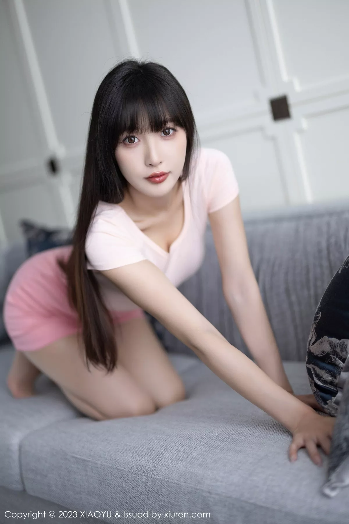 秀人集.com_[XiaoYu画语界]Vol.1112_模特林星阑浅粉色上衣配粉短裙露性感内衣配开档肉丝诱惑写真83P