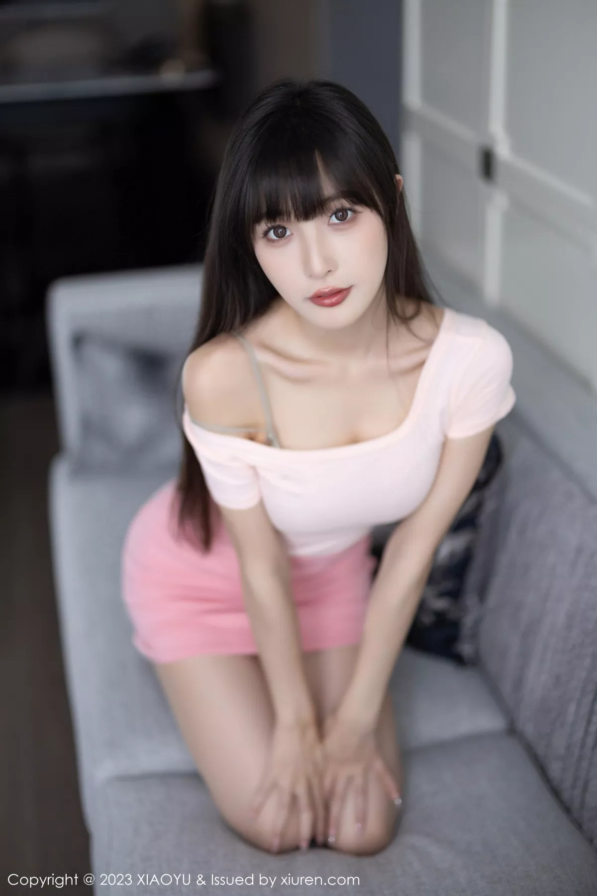 秀人集.com_[XiaoYu画语界]Vol.1112_模特林星阑浅粉色上衣配粉短裙露性感内衣配开档肉丝诱惑写真83P