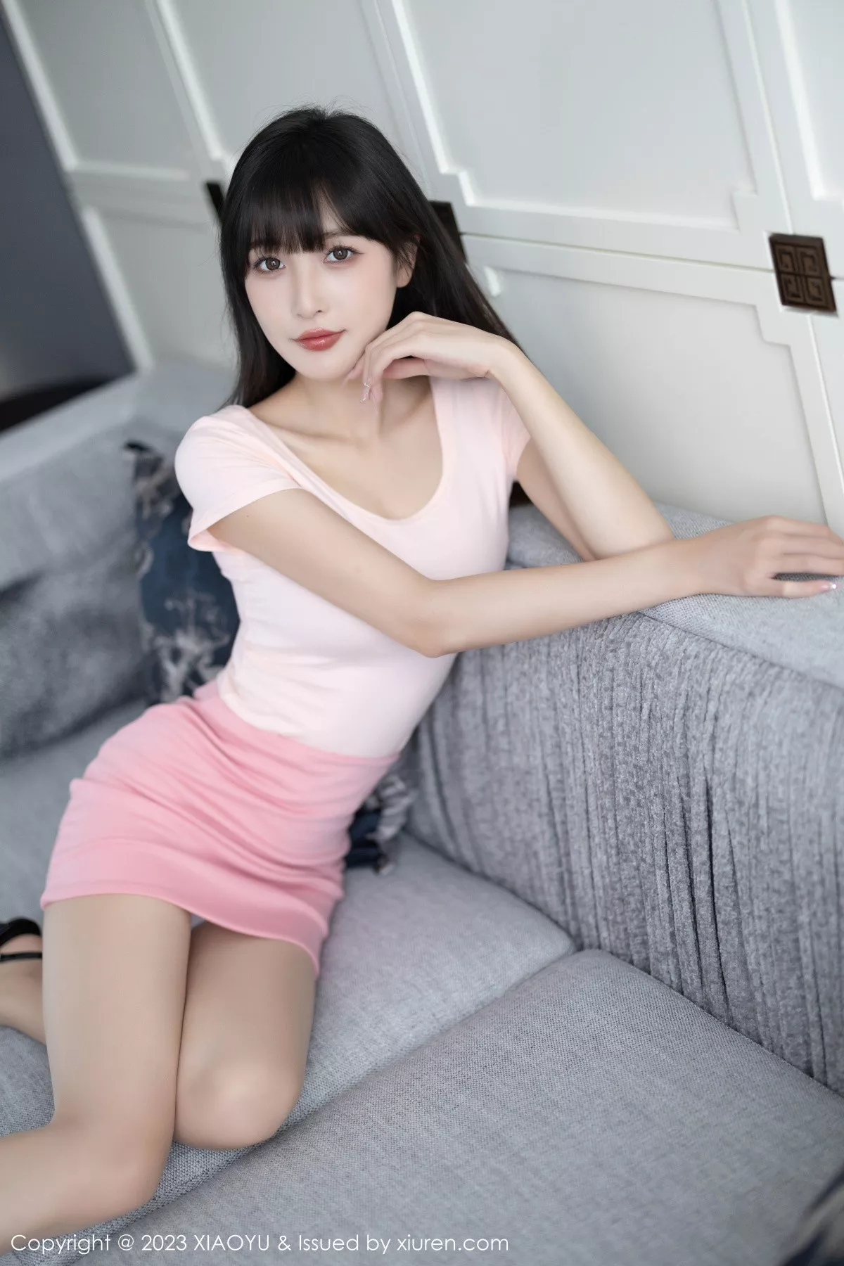 秀人集.com_[XiaoYu画语界]Vol.1112_模特林星阑浅粉色上衣配粉短裙露性感内衣配开档肉丝诱惑写真83P