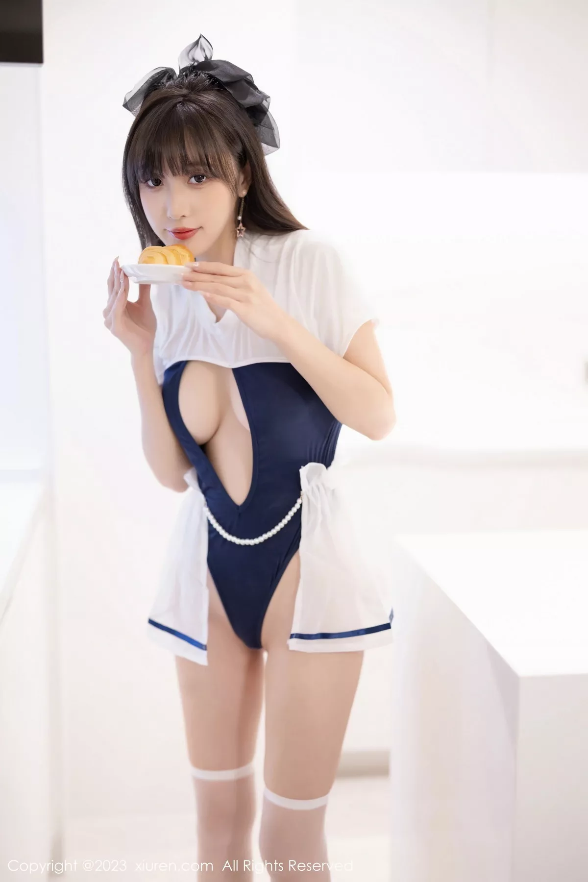 秀人集.com_[XiuRen秀人网]No.7468_模特林星阑蓝白色连衣短裙+黑色薄纱连体衣秀苗条身姿诱惑写真85P
