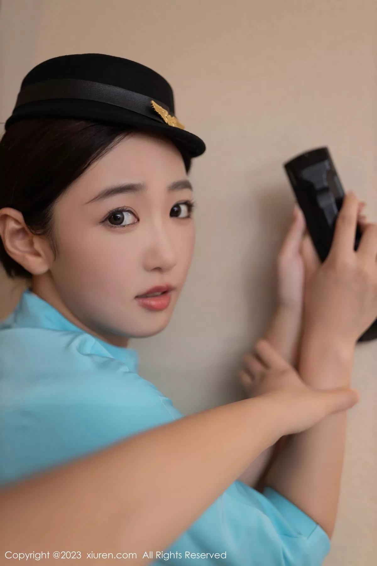 秀人集.com_[XiuRen秀人网]No.7516_模特唐安琪蓝色空姐制服露白色蕾丝内衣配超薄黑丝完美诱惑写真80P