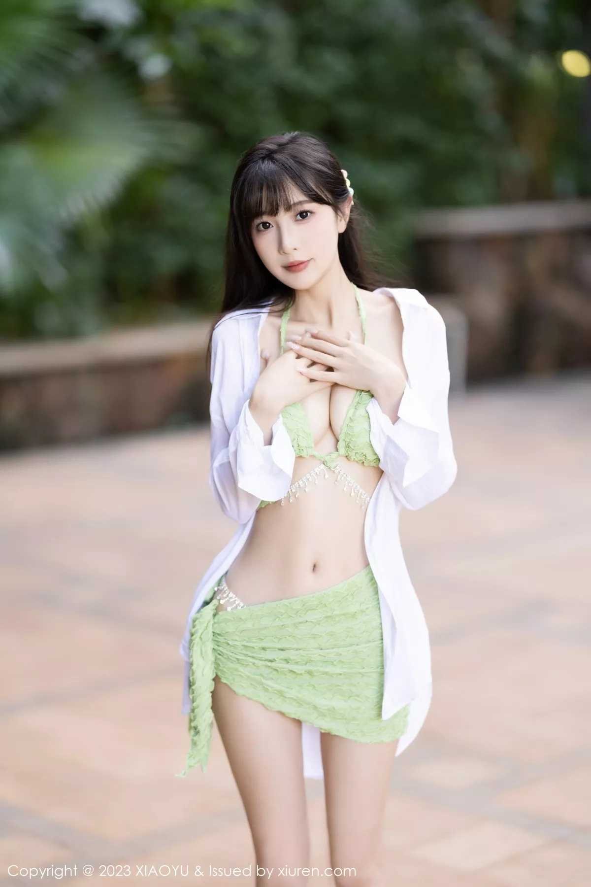 秀人集.com_[XiaoYu画语界]Vol.1145_模特林星阑性感绿色比基尼服饰+灰色薄纱情趣服饰惹火诱惑写真82P