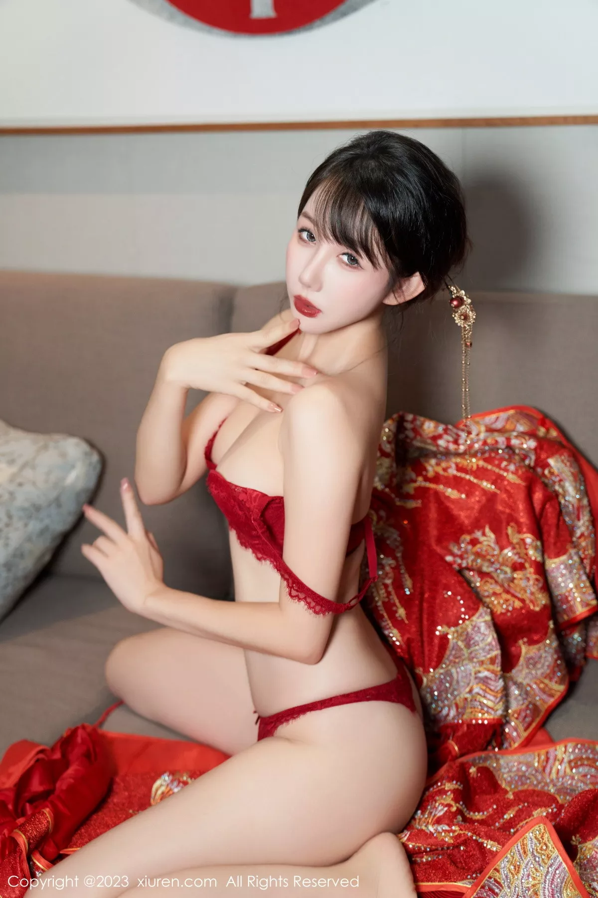 秀人集.com_[XiuRen秀人网]No.7729_模特波巧酱专属新娘主题性感红色蕾丝内衣配超薄肉丝诱惑写真90P