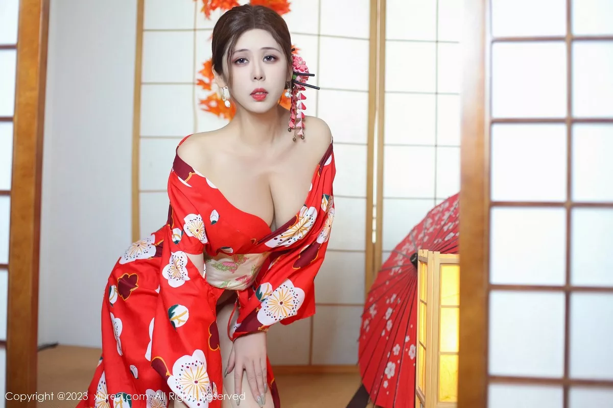 秀人集.com_[XiuRen秀人网]No.7736_模特月野兔美妞性感红色和服配蕾丝肉丝袜秀曼妙身姿诱惑写真54P