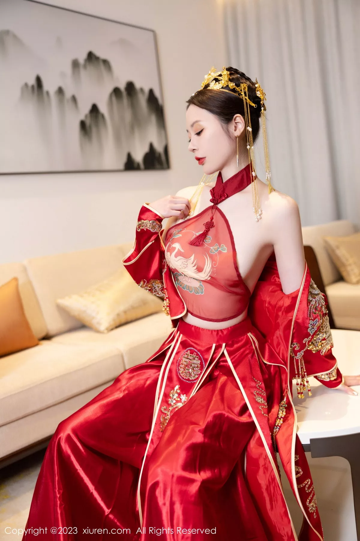 秀人集.com_[XiuRen秀人网]No.7766_模特梦心玥性感红色中式婚服露红色薄透肚兜内衣撩人诱惑写真88P