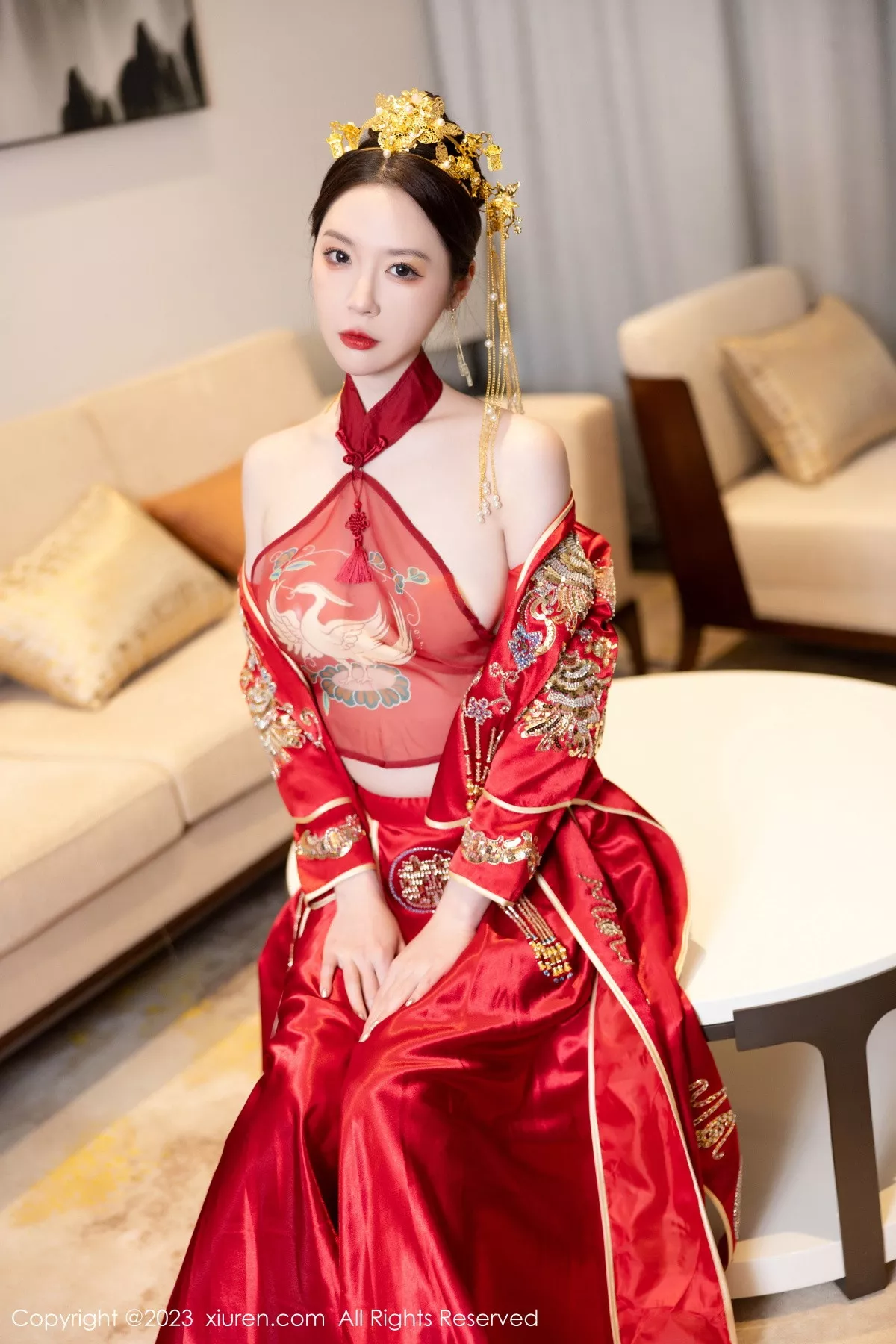 秀人集.com_[XiuRen秀人网]No.7766_模特梦心玥性感红色中式婚服露红色薄透肚兜内衣撩人诱惑写真88P