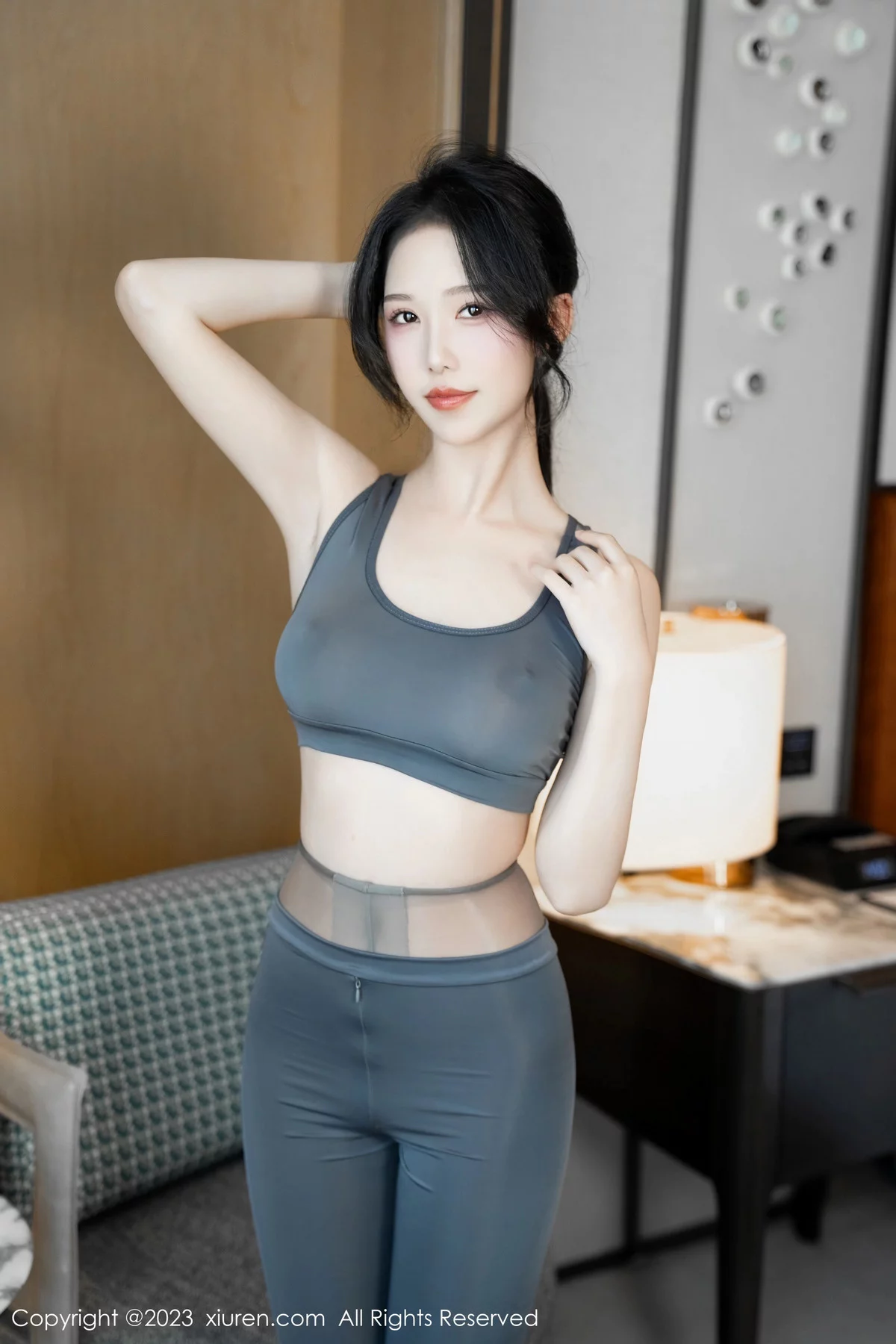 秀人集.com_[XiuRen秀人网]No.7882_模特利世性感灰色瑜伽服饰配超薄无内灰丝秀曼妙身姿诱惑写真80P