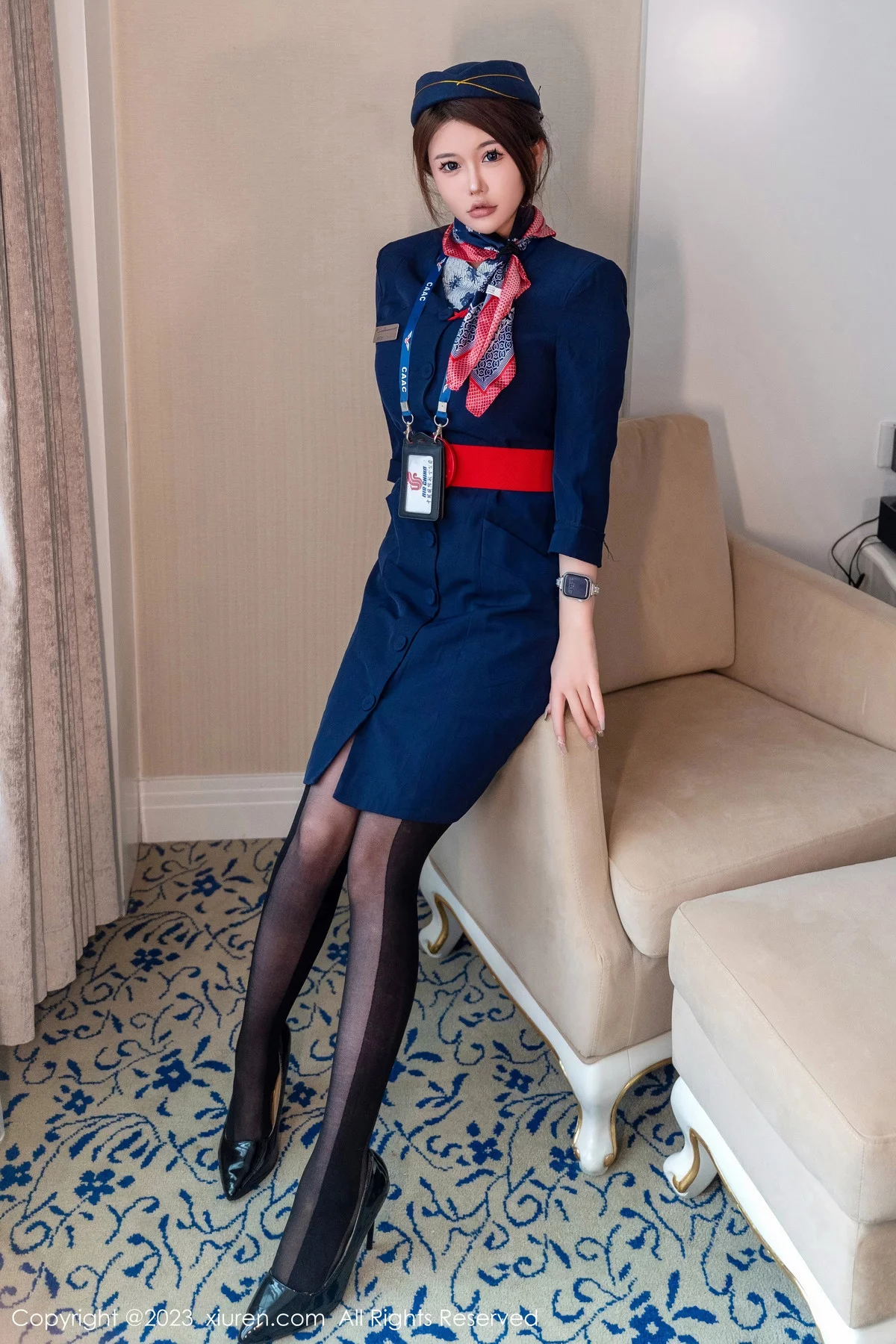 秀人集.com_[XiuRen秀人网]No.7879_模特甜妮性感空姐制服露黑色连体情趣丝袜秀惹火身材诱惑写真64P