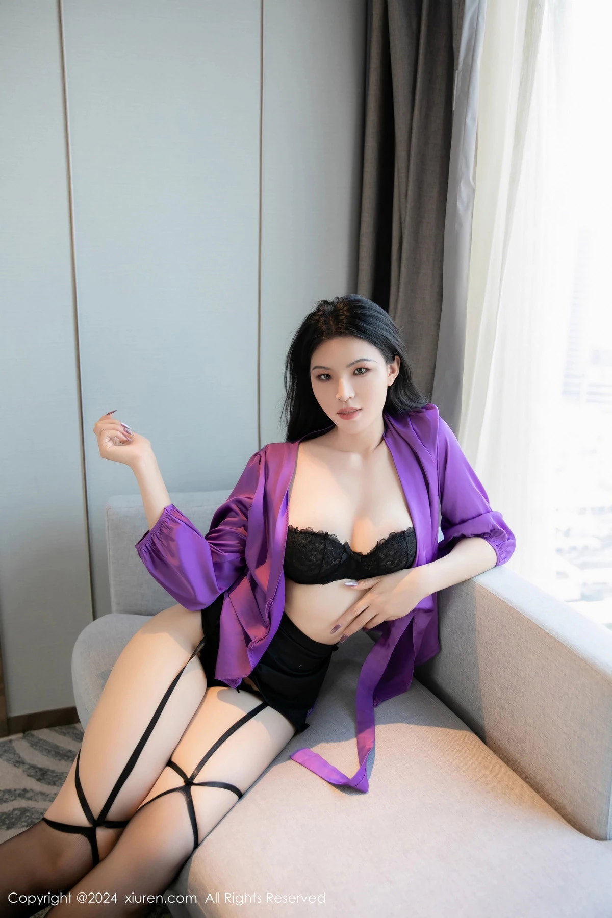 秀人集.com_[XiuRen秀人网]No.8511_新人模特林晚的林晚黑色蕾丝内衣配黑丝吊袜秀曼妙身姿诱惑写真81P