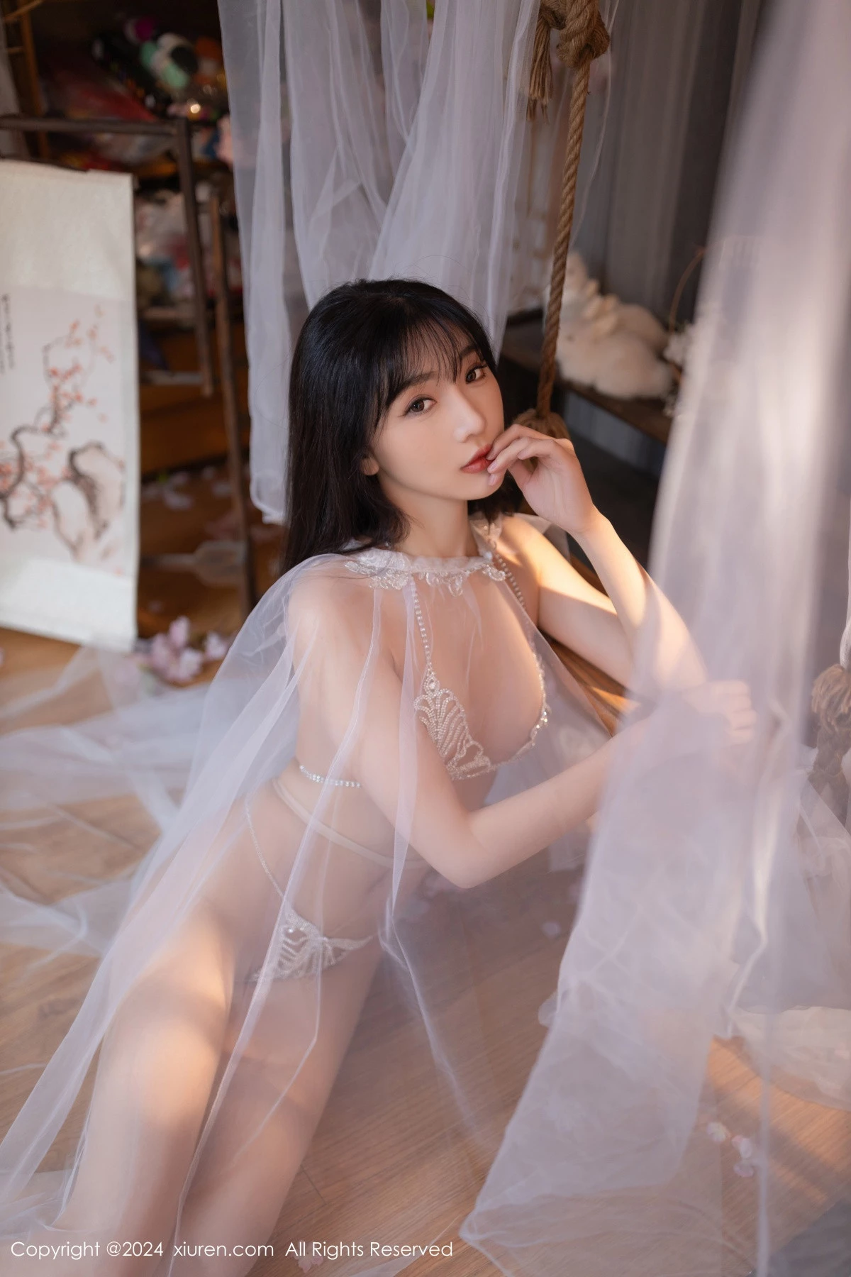 秀人集.com_[XiuRen秀人网]No.8807_模特陆萱萱性感白色轻透网纱配白色珍珠内衣秀惹火身材诱惑写真80P