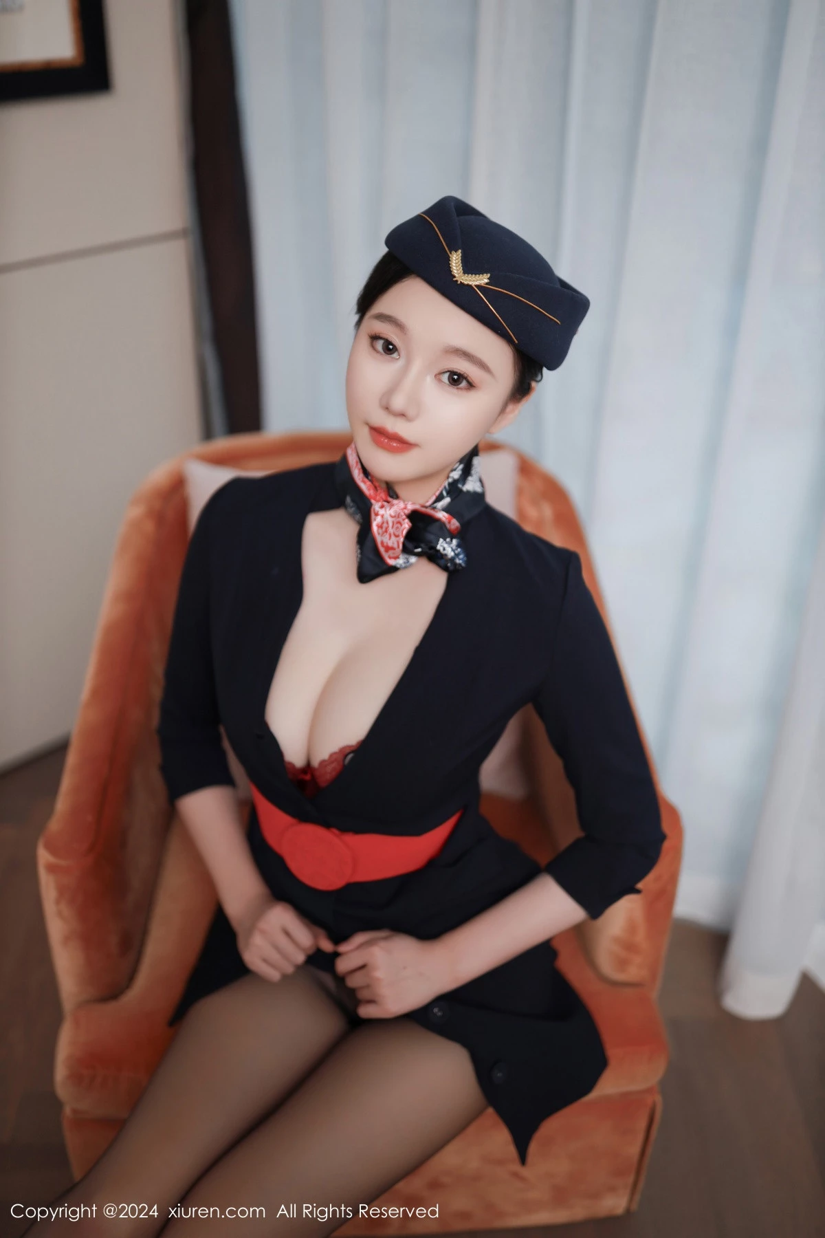秀人集.com_[XiuRen秀人网]No.8942_模特安然anran性感空姐制服露红色内衣配超薄黑丝撩人诱惑写真79P