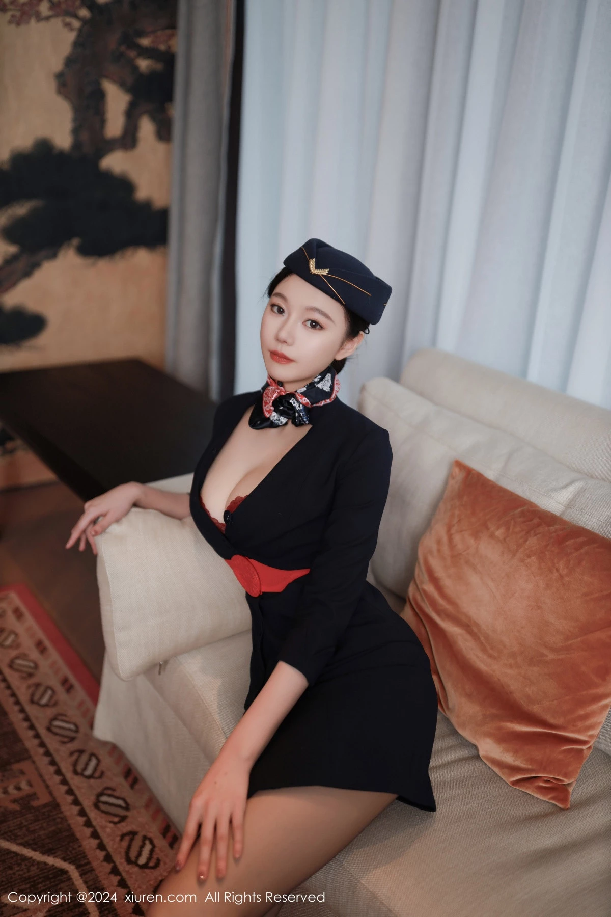 秀人集.com_[XiuRen秀人网]No.8942_模特安然anran性感空姐制服露红色内衣配超薄黑丝撩人诱惑写真79P