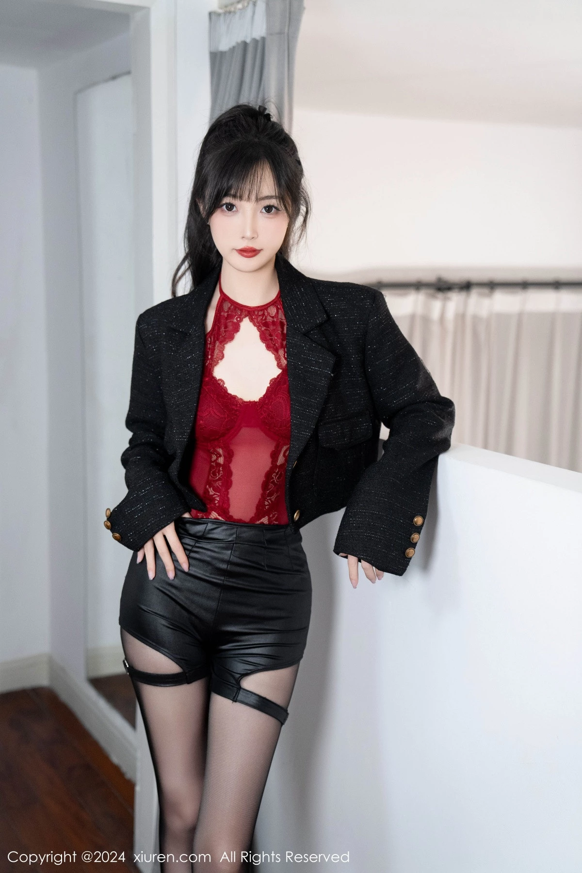 秀人集.com_[XiuRen秀人网]No.9561_模特林星阑性感红色蕾丝连体衣配黑丝吊袜秀曼妙身姿诱惑写真90P