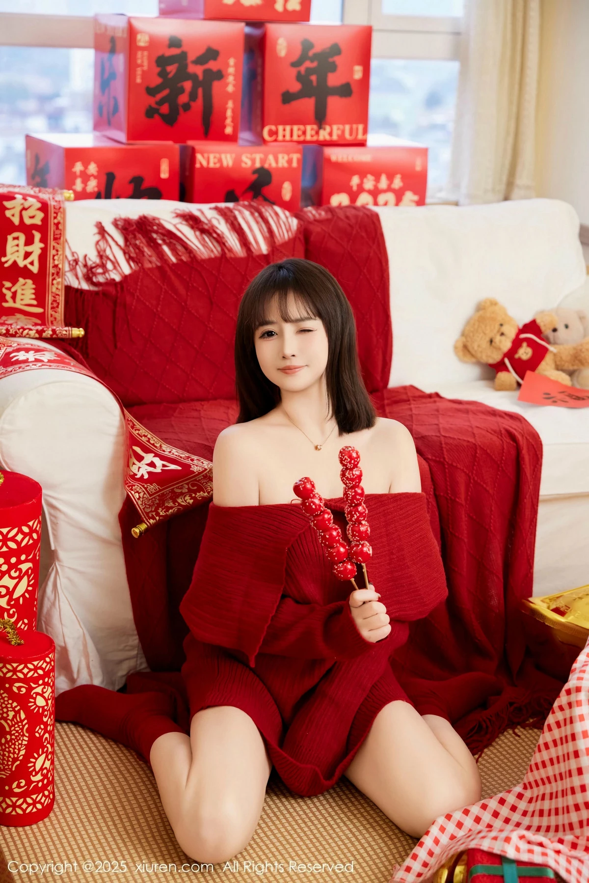 秀人集.com_[XiuRen秀人网]No.9818_模特养乐多Doll新年主题性感喜庆红色内衣秀完美身材诱惑写真66P