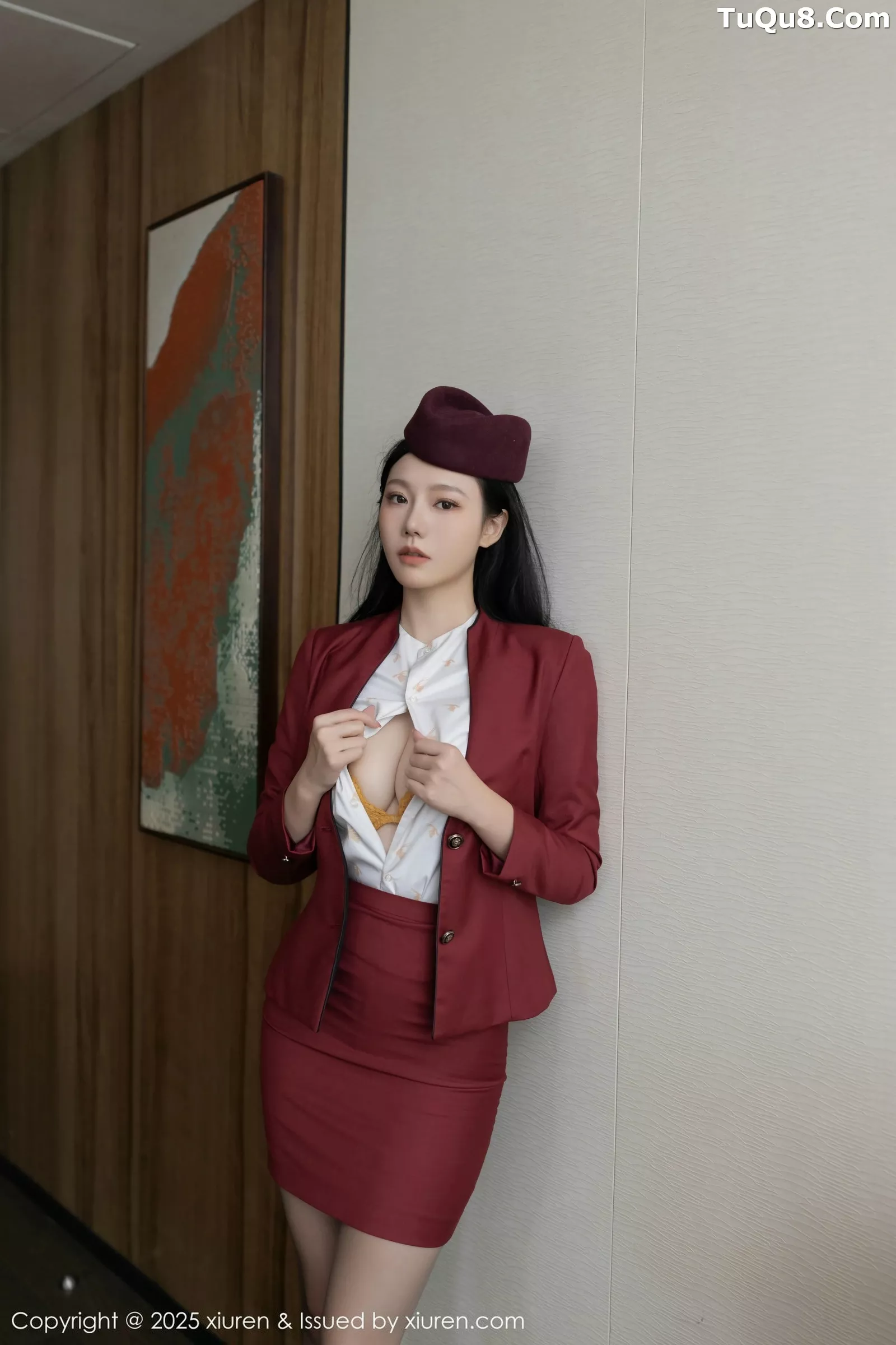 秀人集.com_[XiuRen秀人网]No.10333_模特安然anran红色空姐制服露黄色蕾丝内衣秀完美身材诱惑写真80P